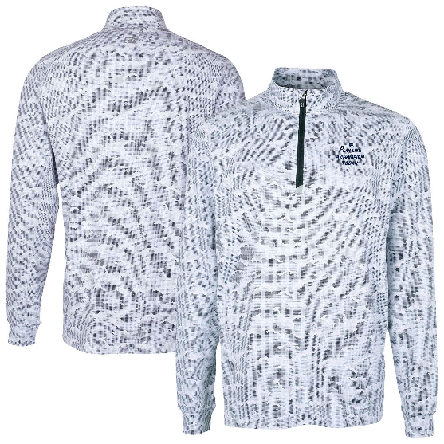 Men's Cutter & Buck Charcoal Notre Dame Fighting Irish Play Like A Champion Today Traverse Stretch Camo Print Eco Quarter-Zip Top