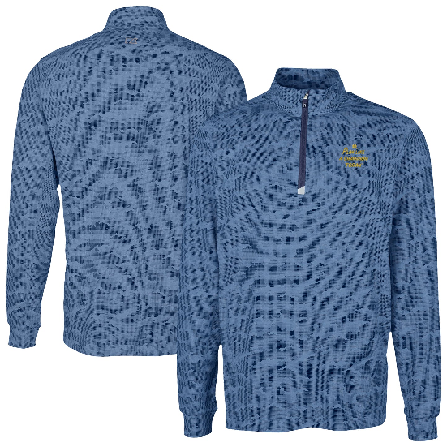 Men's Cutter & Buck Blue Notre Dame Fighting Irish Play Like A Champion Today Traverse Stretch Camo Print Eco Quarter-Zip Top