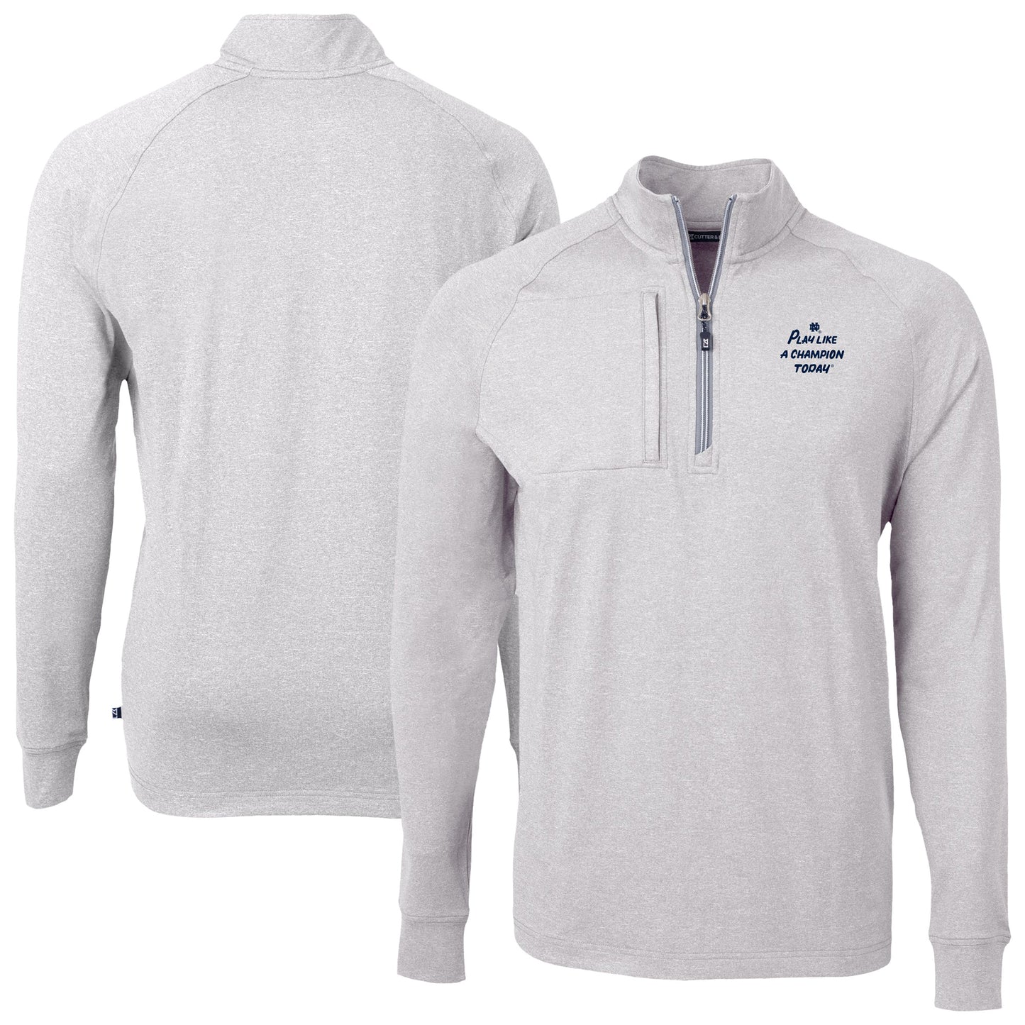 Men's Cutter & Buck Heather Gray Notre Dame Fighting Irish Play Like A Champion Today Adapt Eco Knit Heather Quarter-Zip Sweatshirt