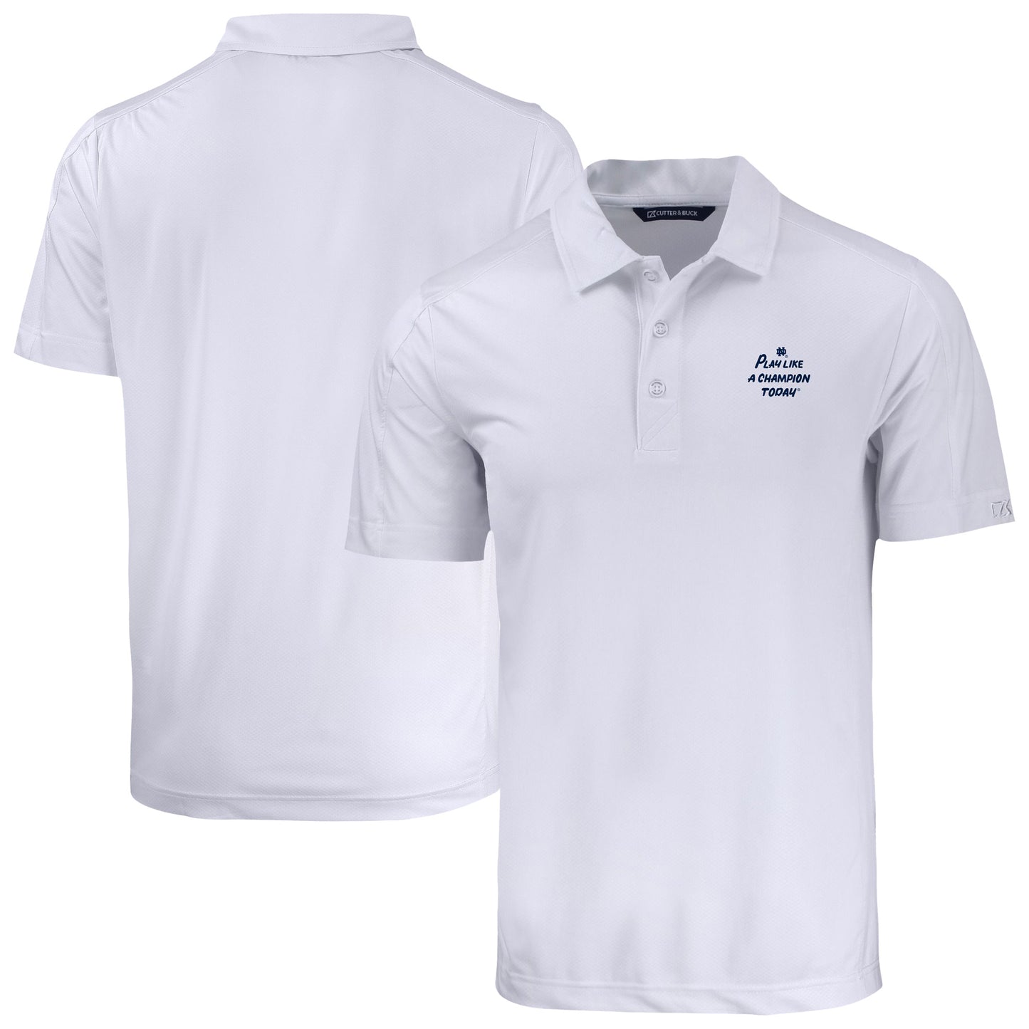 Men's Cutter & Buck White Notre Dame Fighting Irish Play Like A Champion Today Prospect Eco Textured Stretch Recycled DryTec Polo