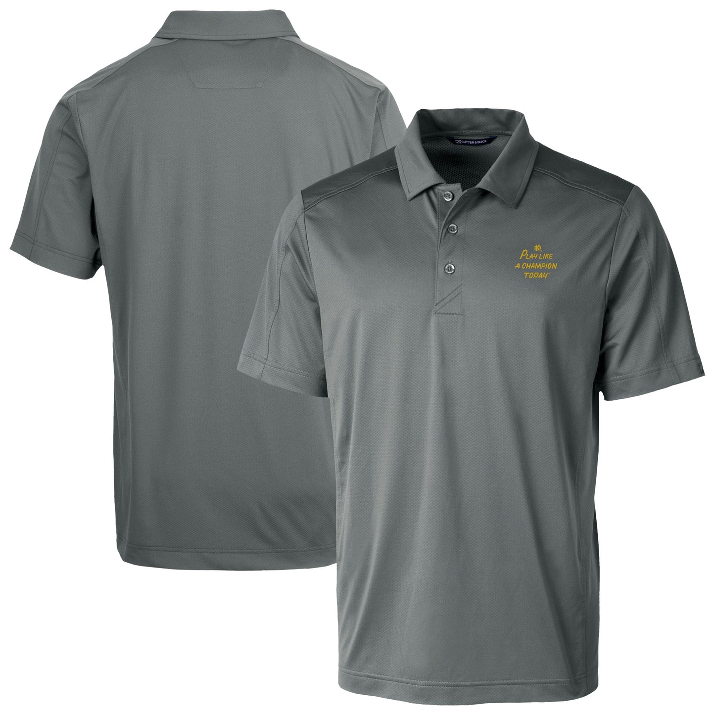 Men's Cutter & Buck Gray Notre Dame Fighting Irish Play Like A Champion Today Prospect Eco Textured Stretch Recycled DryTec Polo