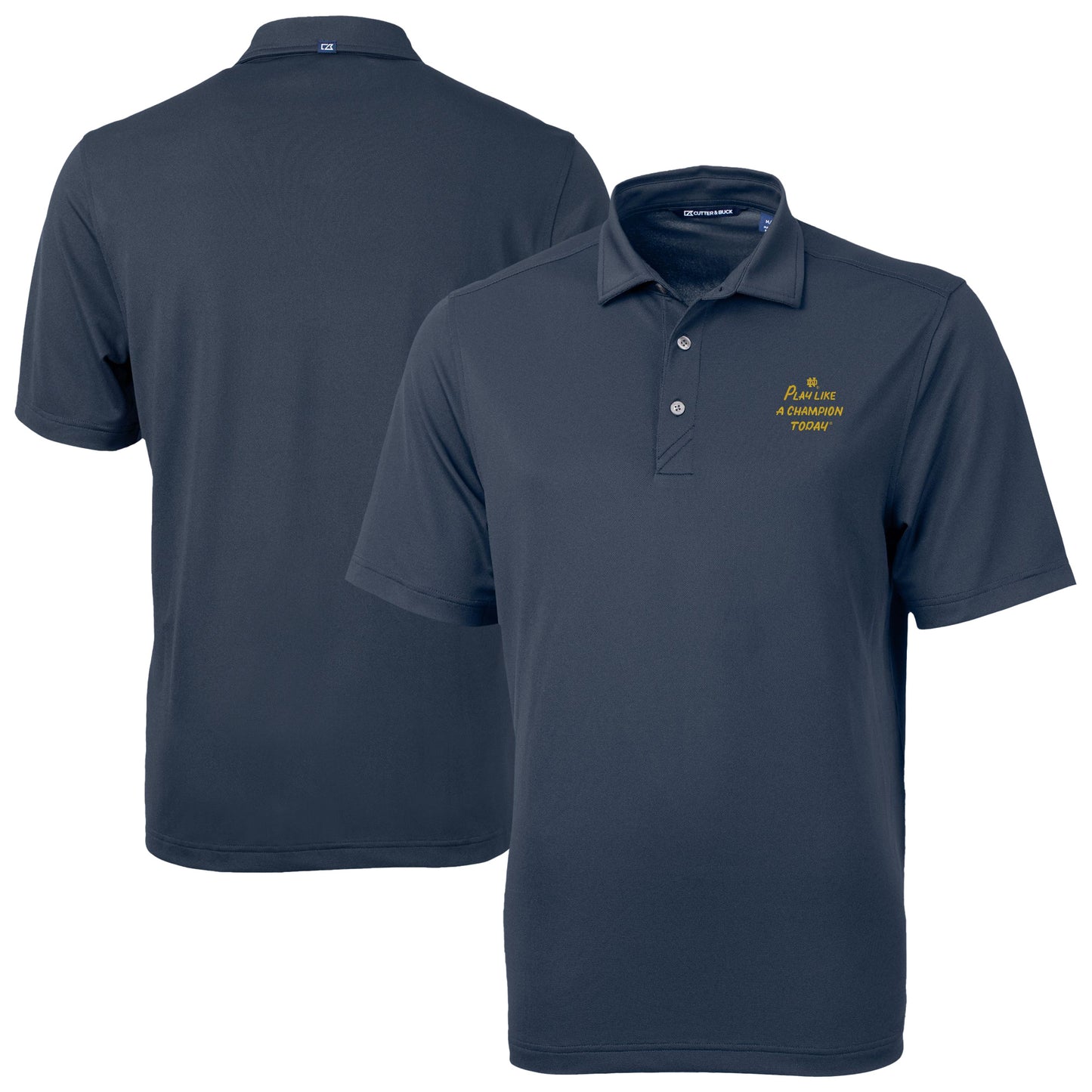 Men's Cutter & Buck Navy Notre Dame Fighting Irish Play Like A Champion Today Virtue Eco Pique Recycled DryTec Polo