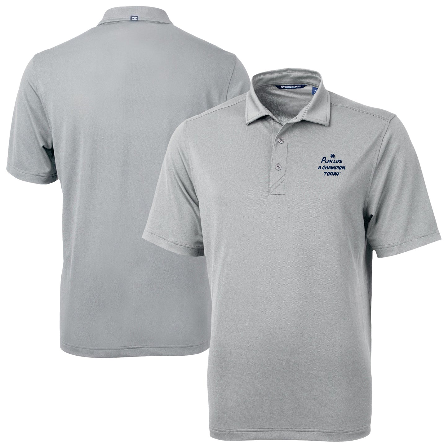 Men's Cutter & Buck Gray Notre Dame Fighting Irish Play Like A Champion Today Virtue Eco Pique Recycled DryTec Polo