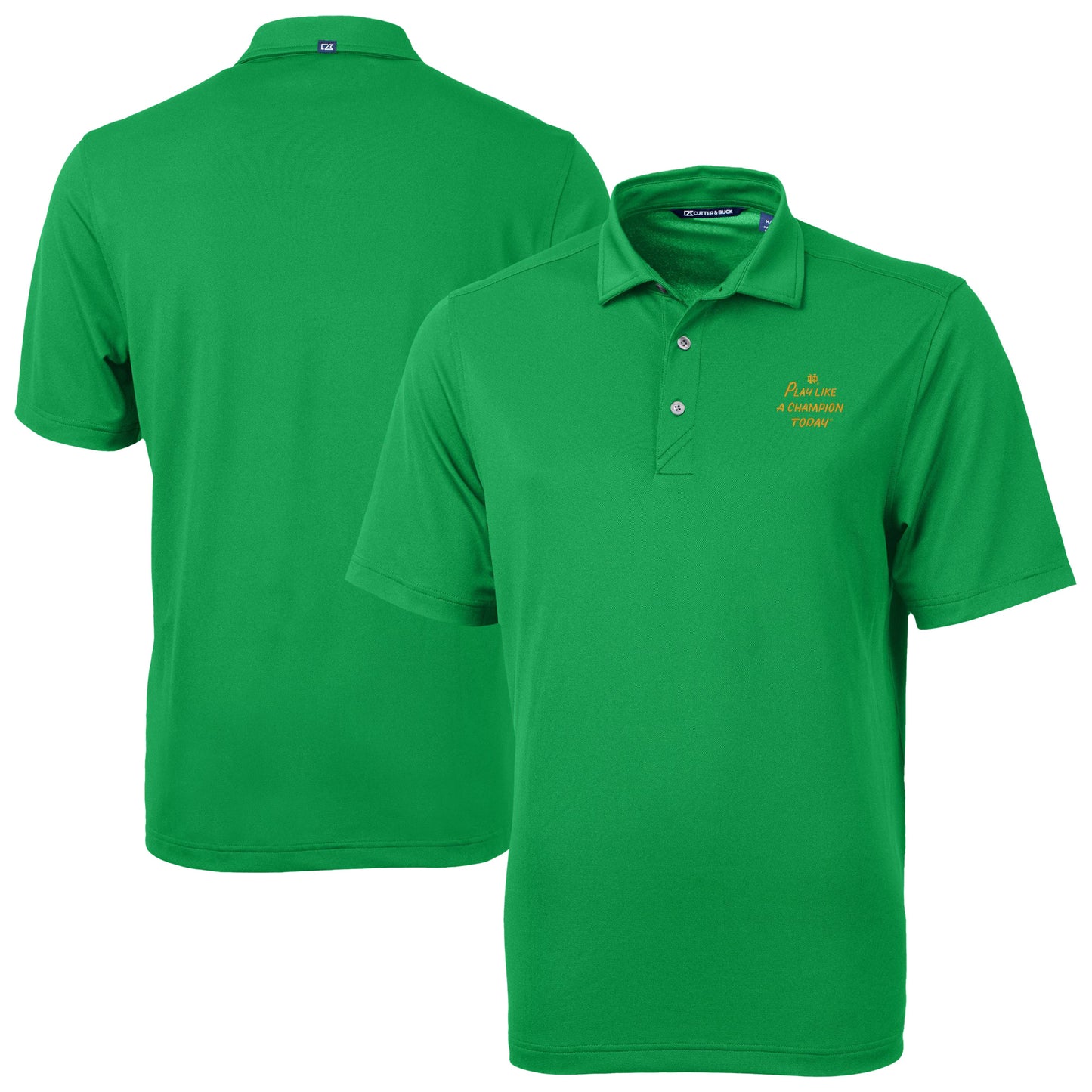 Men's Cutter & Buck Green Notre Dame Fighting Irish Play Like A Champion Today Virtue Eco Pique Recycled DryTec Polo