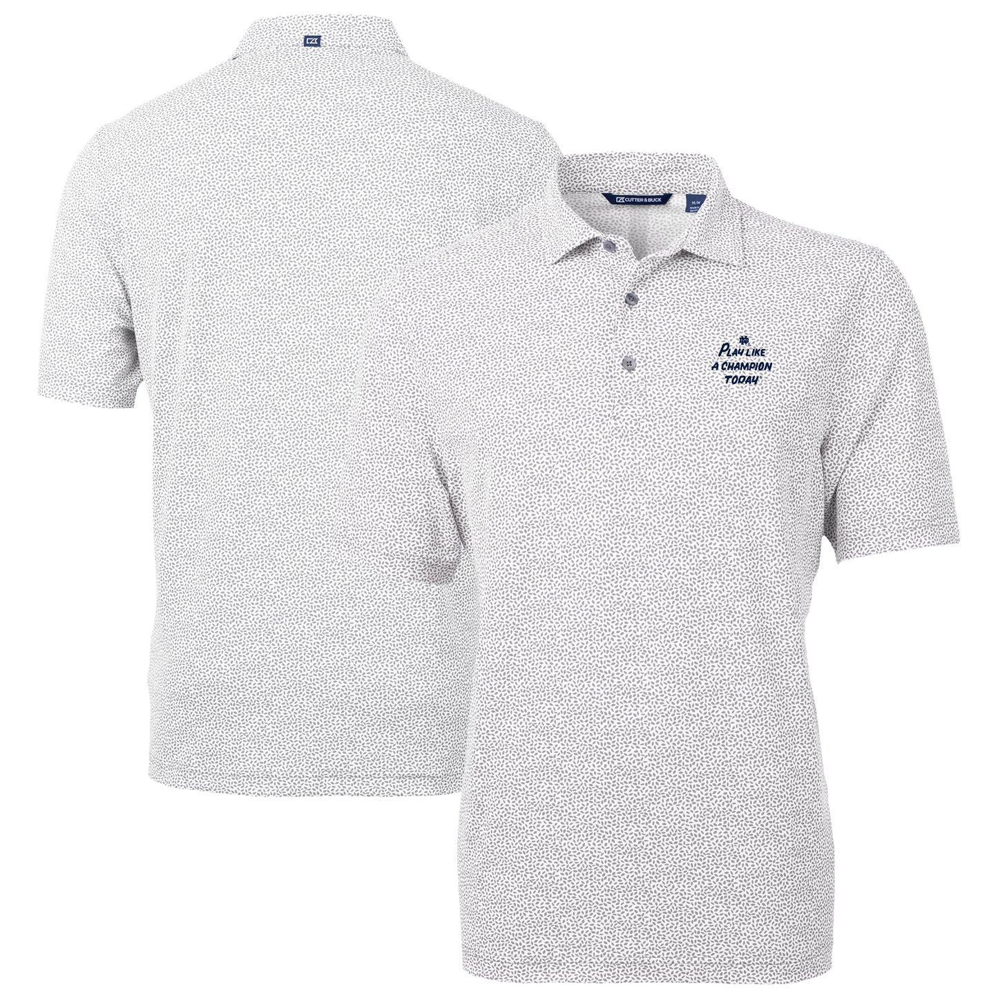 Men's Cutter & Buck Gray Notre Dame Fighting Irish Play Like A Champion Today Virtue Eco Pique Botanical Print Recycled DryTec Polo