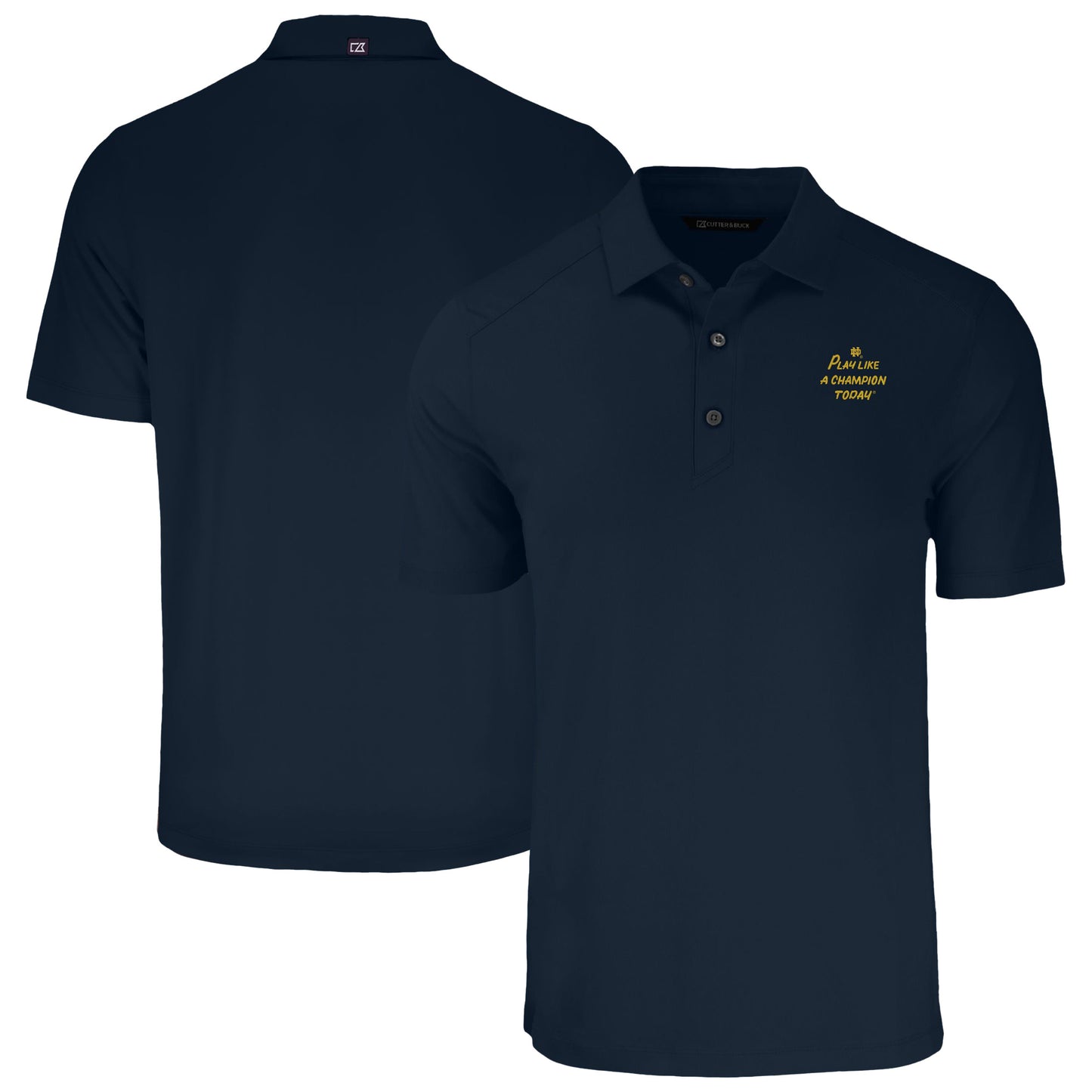 Men's Cutter & Buck Navy Notre Dame Fighting Irish Play Like A Champion Today Forge Eco Stretch Recycled Polo