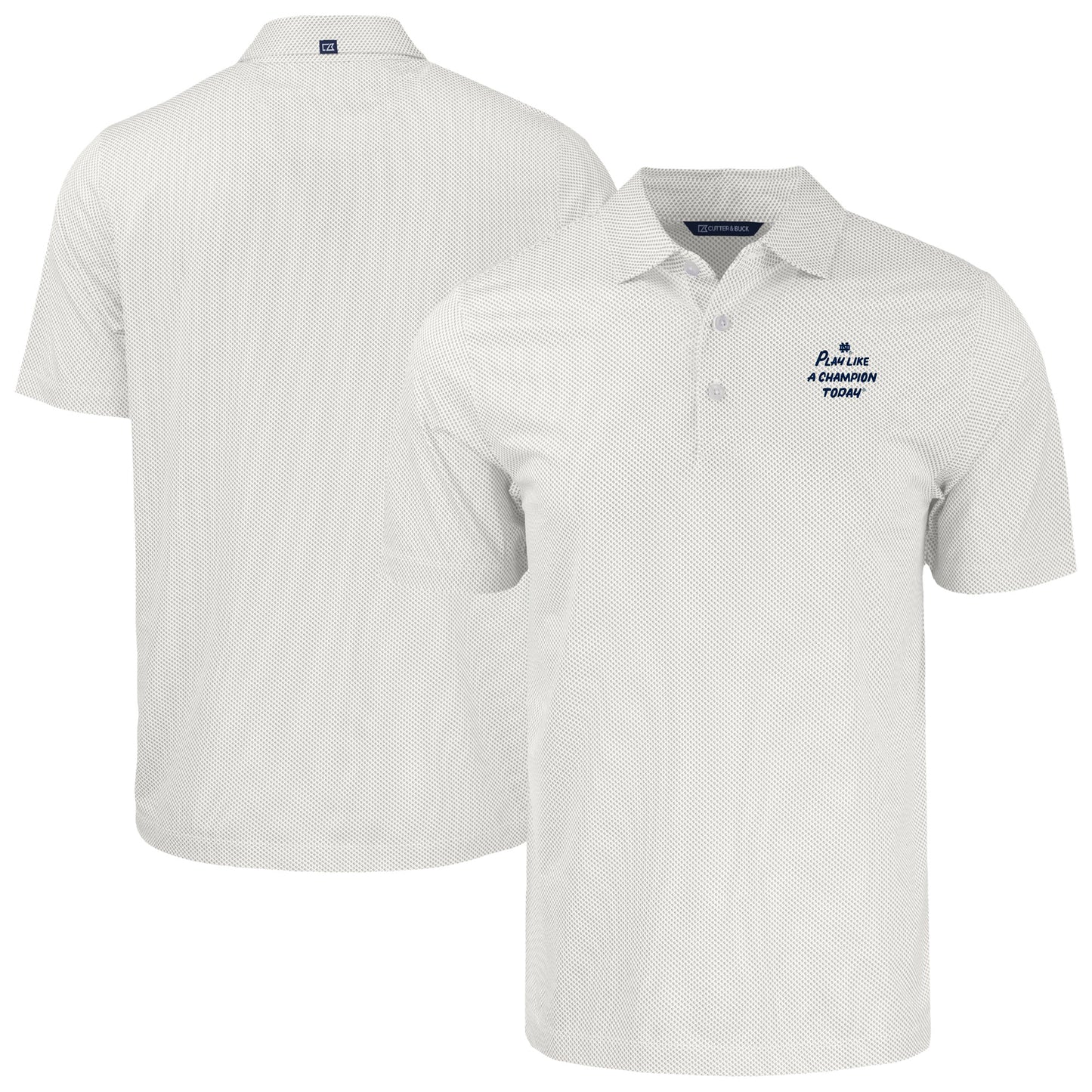 Men's Cutter & Buck White Notre Dame Fighting Irish Play Like A Champion Today Pike Eco Symmetry Print Stretch Recycled Polo