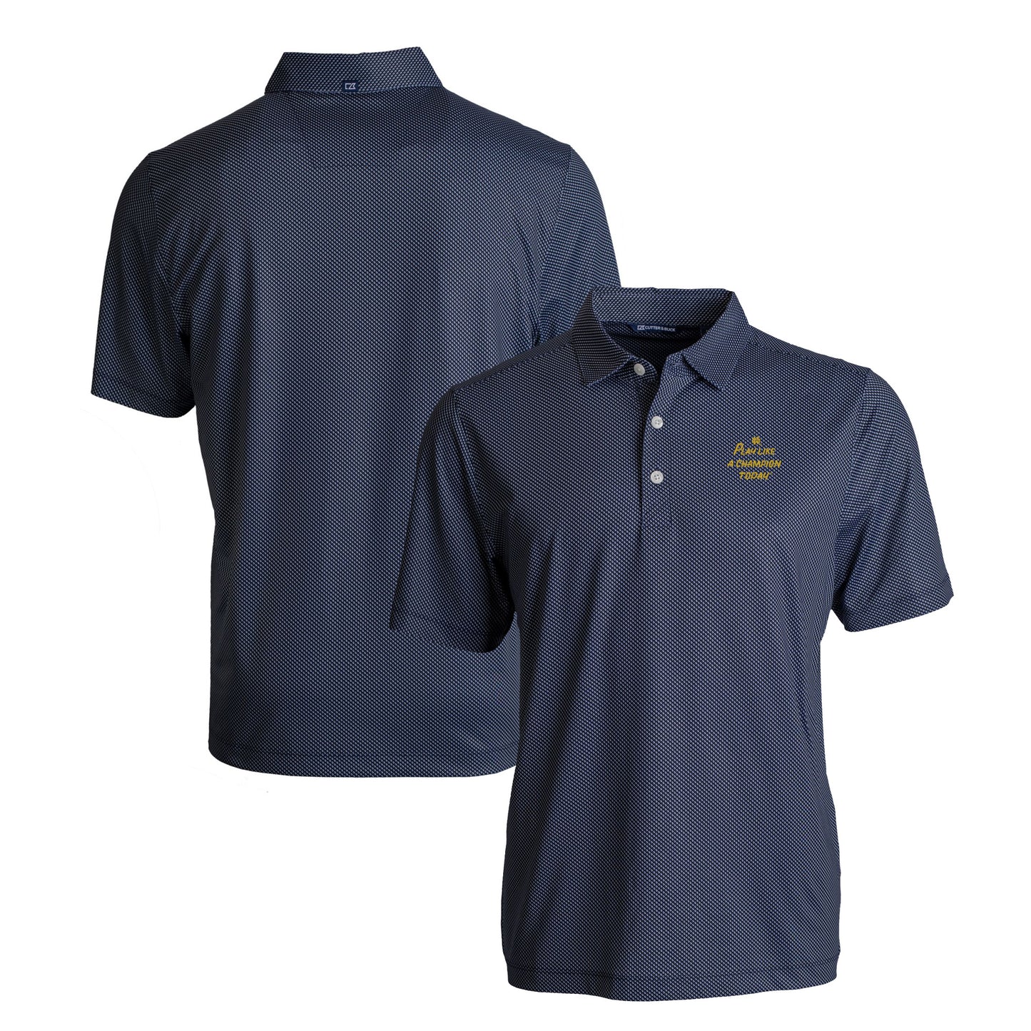 Men's Cutter & Buck Navy Notre Dame Fighting Irish Play Like A Champion Today Pike Eco Symmetry Print Stretch Recycled Polo