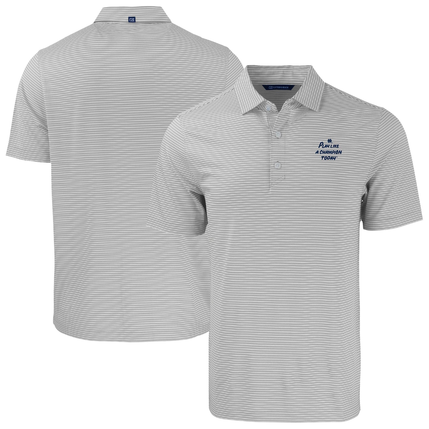 Men's Cutter & Buck Gray Notre Dame Fighting Irish Play Like A Champion Today Forge Eco Double Stripe Stretch Recycled Polo