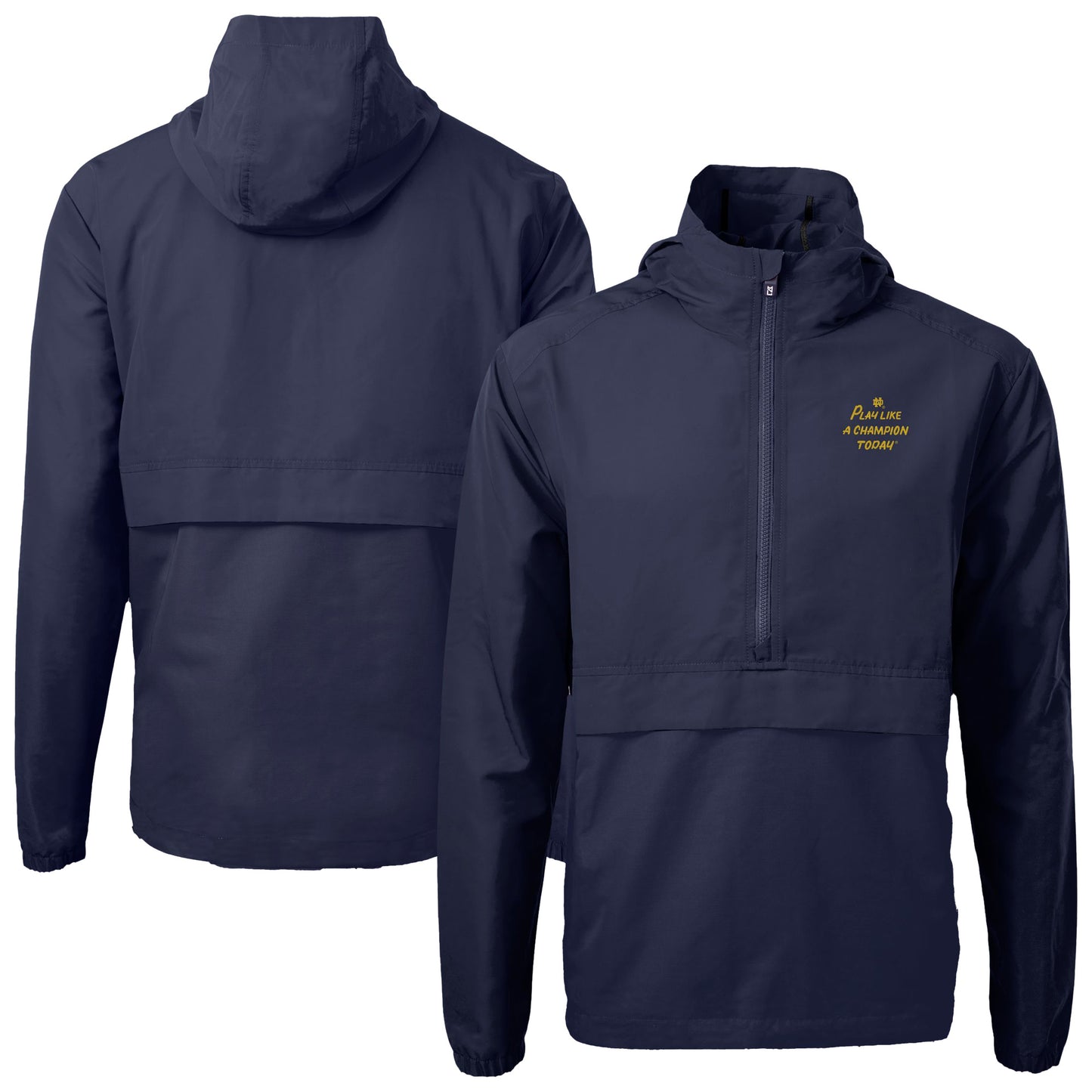 Men's Cutter & Buck Navy Notre Dame Fighting Irish Play Like A Champion Today Charter Eco Recycled Anorak Half-Zip Hoodie Jacket