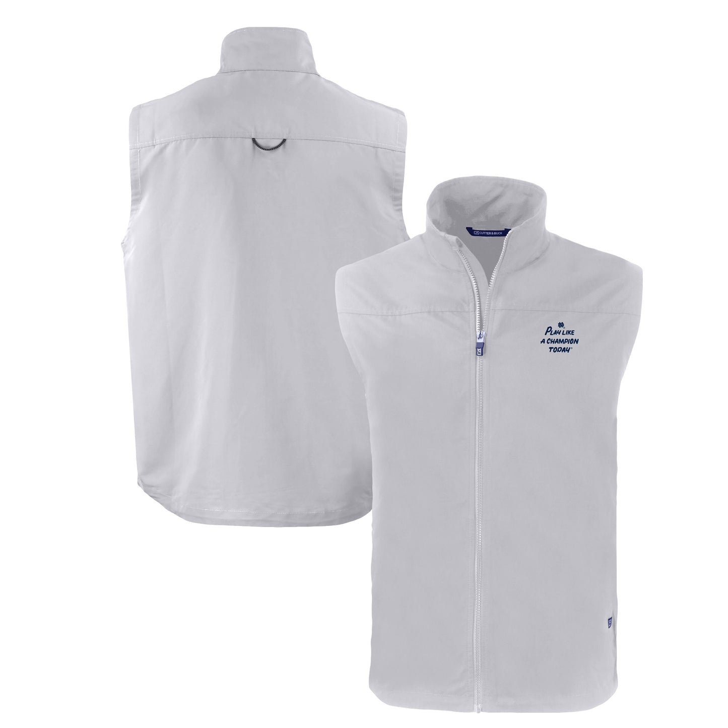 Men's Cutter & Buck Gray Notre Dame Fighting Irish Play Like A Champion Today Charter Eco Recycled Full-Zip Vest