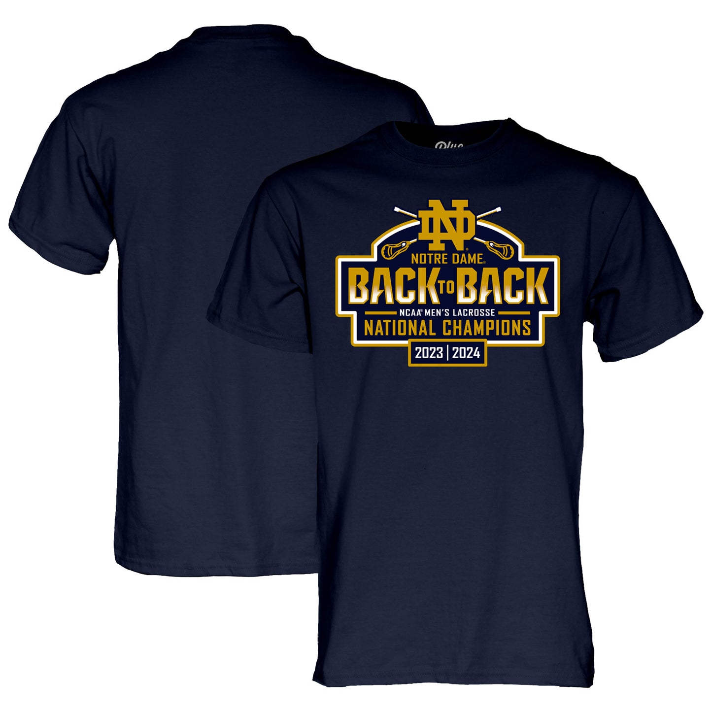 Unisex Blue 84 Navy Notre Dame Fighting Irish Back-To-Back NCAA Men's Lacrosse National Champions T-Shirt