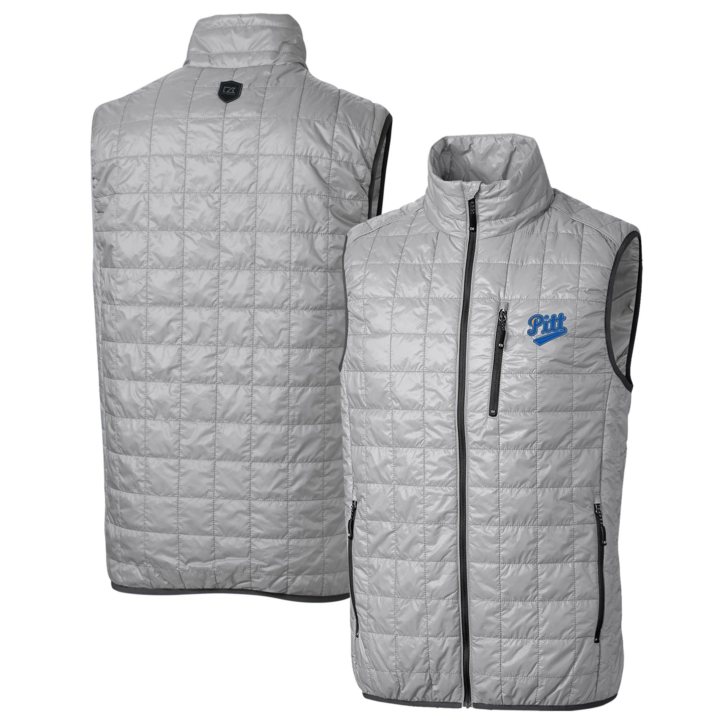 Men's Cutter & Buck Gray Pitt Panthers Rainier PrimaLoft Eco Insulated Printed Full-Zip Puffer Vest