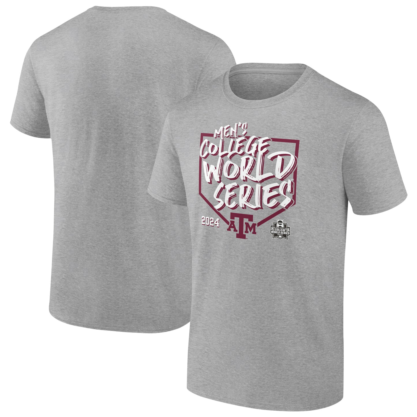 Men's Heather Gray Texas A&M Aggies 2024 NCAA Men's Baseball College World Series Swing Away T-Shirt