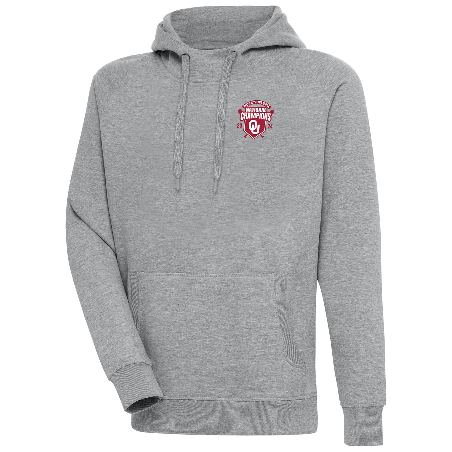 Men's Antigua Heather Gray Oklahoma Sooners 2024 NCAA Softball Women's College World Series National Champions Victory Pullover Hoodie
