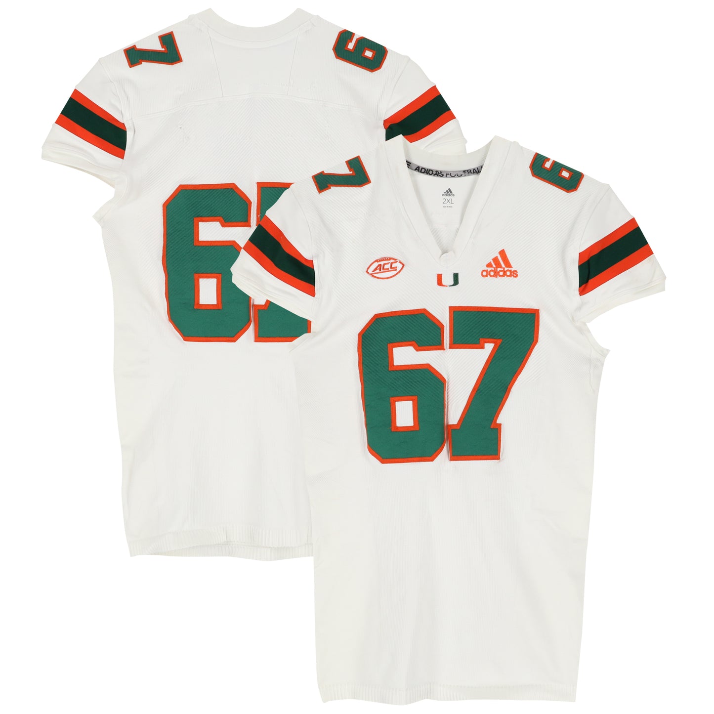 Miami Hurricanes Team-Issued adidas #67 White Jersey from the Football Program - Size 2XL