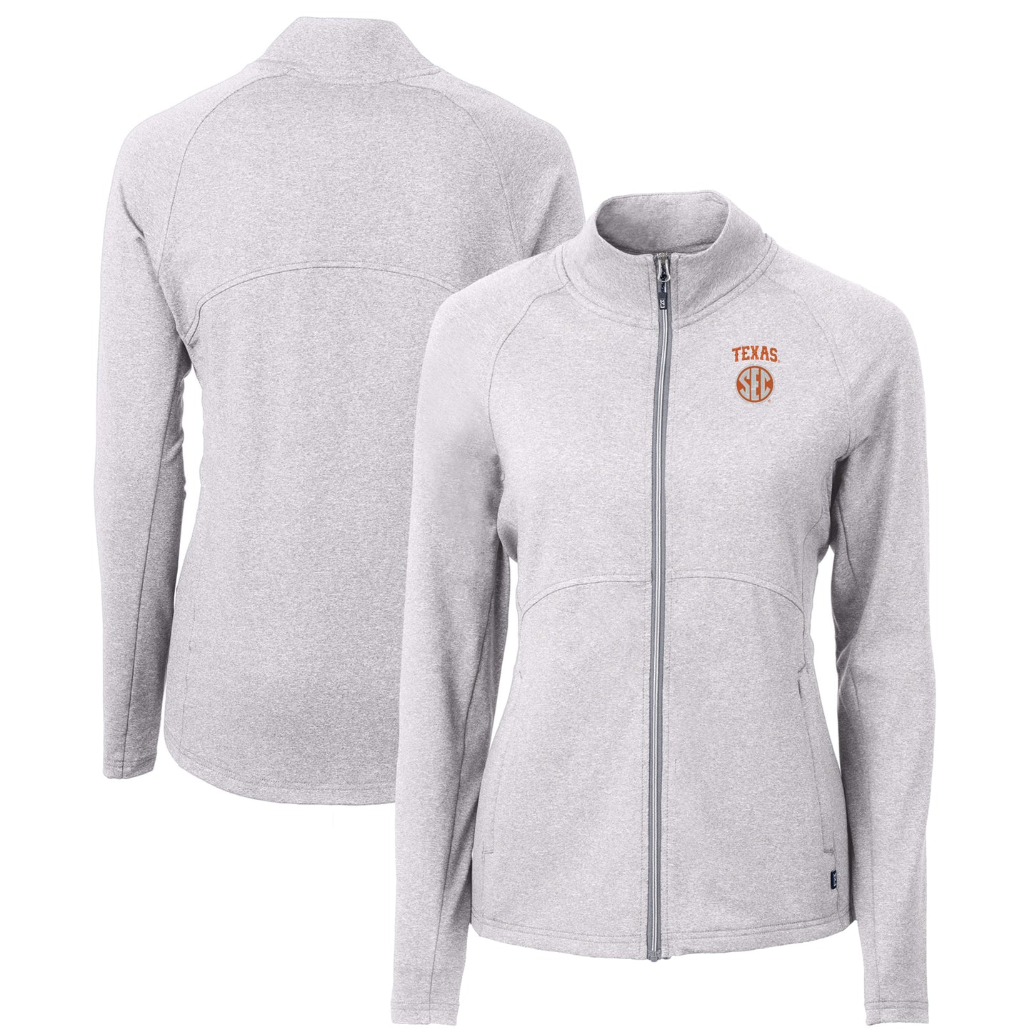 Women's Cutter & Buck Heather Gray Texas Longhorns SEC Adapt Eco Knit Heather Recycled Full-Zip Jacket