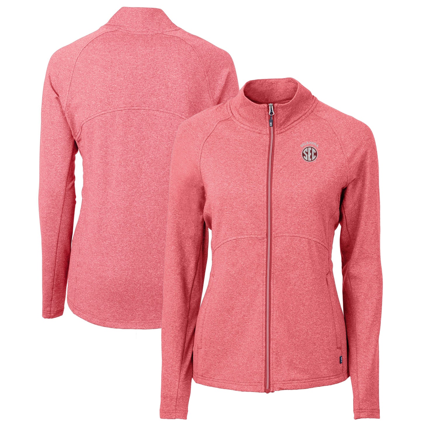 Women's Cutter & Buck Heather Crimson Oklahoma Sooners SEC Adapt Eco Knit Heather Recycled Full-Zip Jacket
