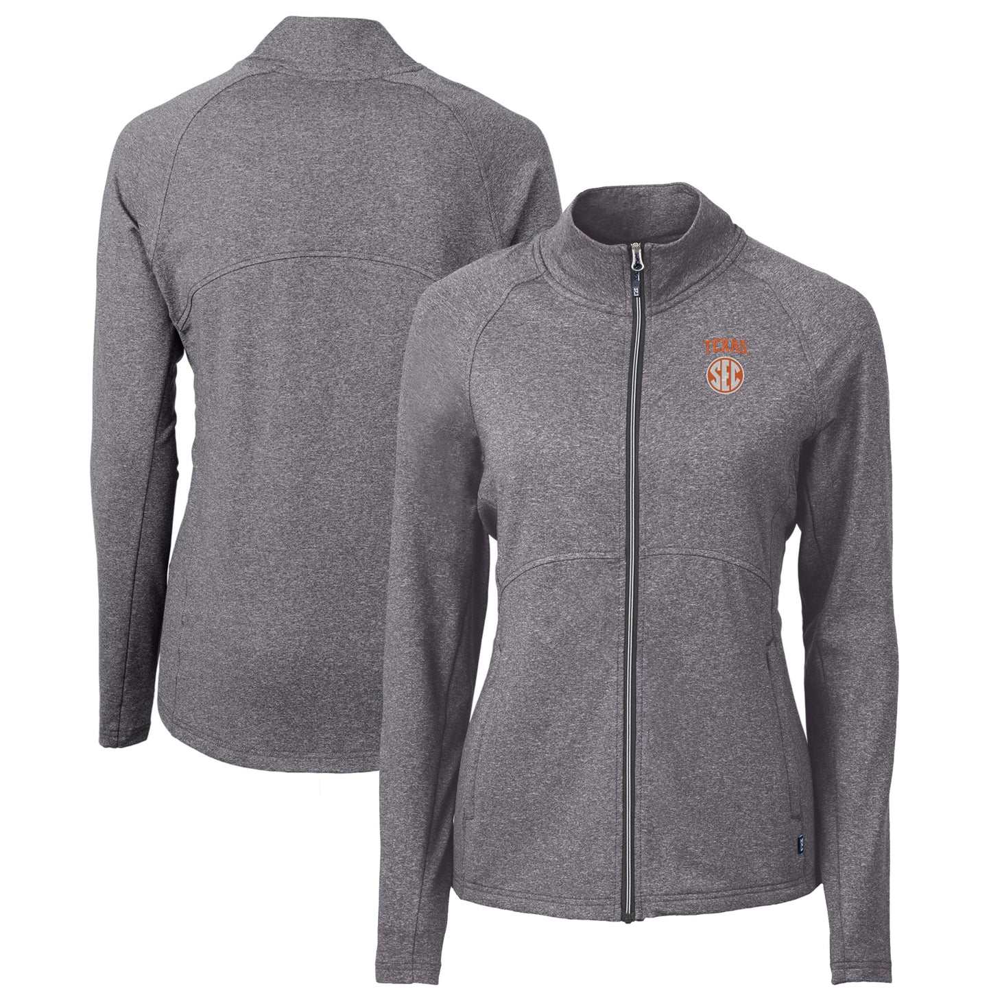 Women's Cutter & Buck Heather Black Texas Longhorns SEC Adapt Eco Knit Heather Recycled Full-Zip Jacket