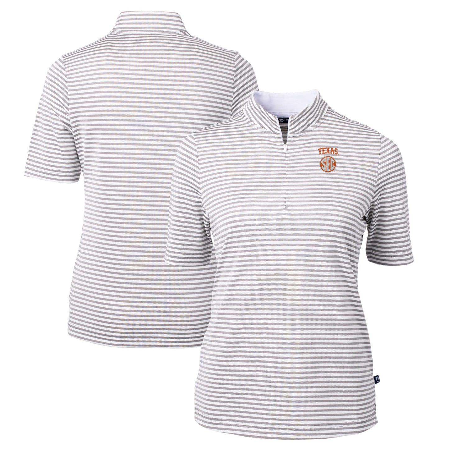 Women's Cutter & Buck Gray Texas Longhorns SEC DryTec Virtue Eco Pique Stripe Recycled Top