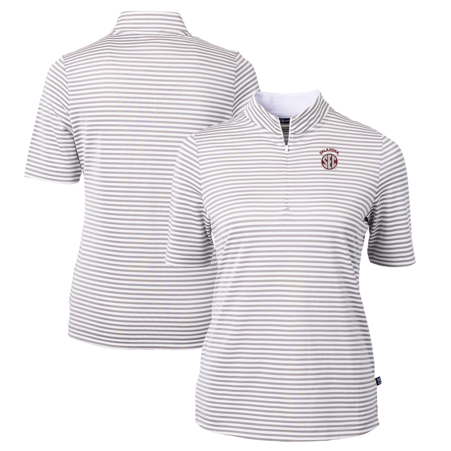 Women's Cutter & Buck Gray Oklahoma Sooners SEC DryTec Virtue Eco Pique Stripe Recycled Top