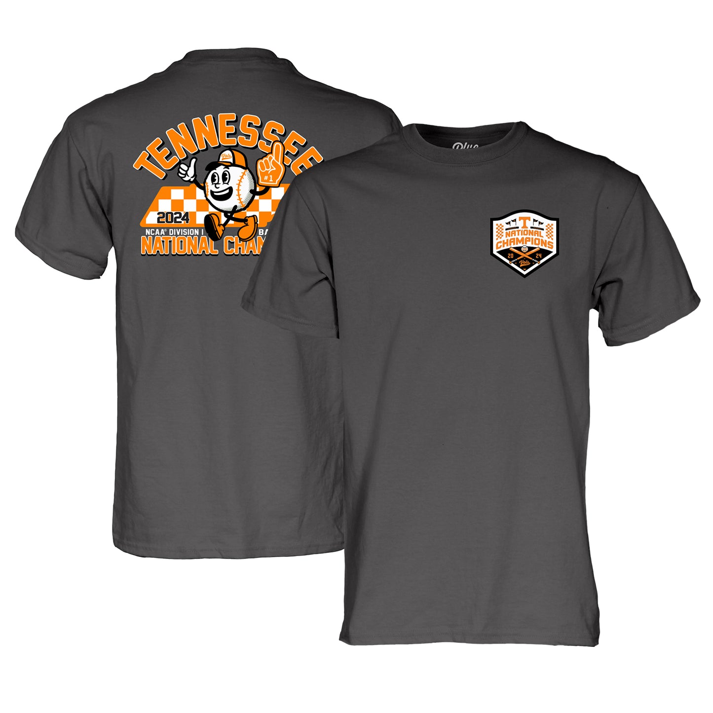 Men's Blue 84 Charcoal Tennessee Volunteers 2024 NCAA Men's Baseball College World Series Champions State Champs T-Shirt