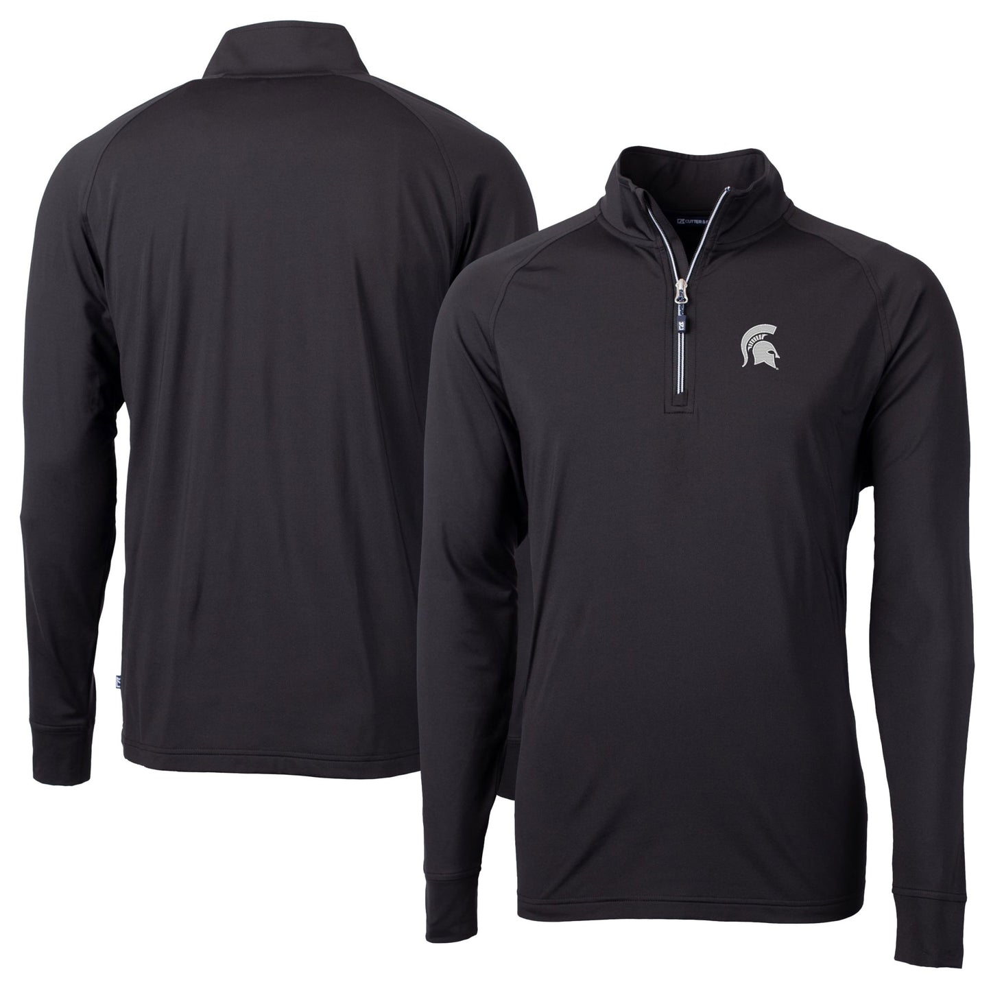 Men's Cutter & Buck Black Michigan State Spartans Adapt Eco Knit Quarter-Zip Pullover Jacket