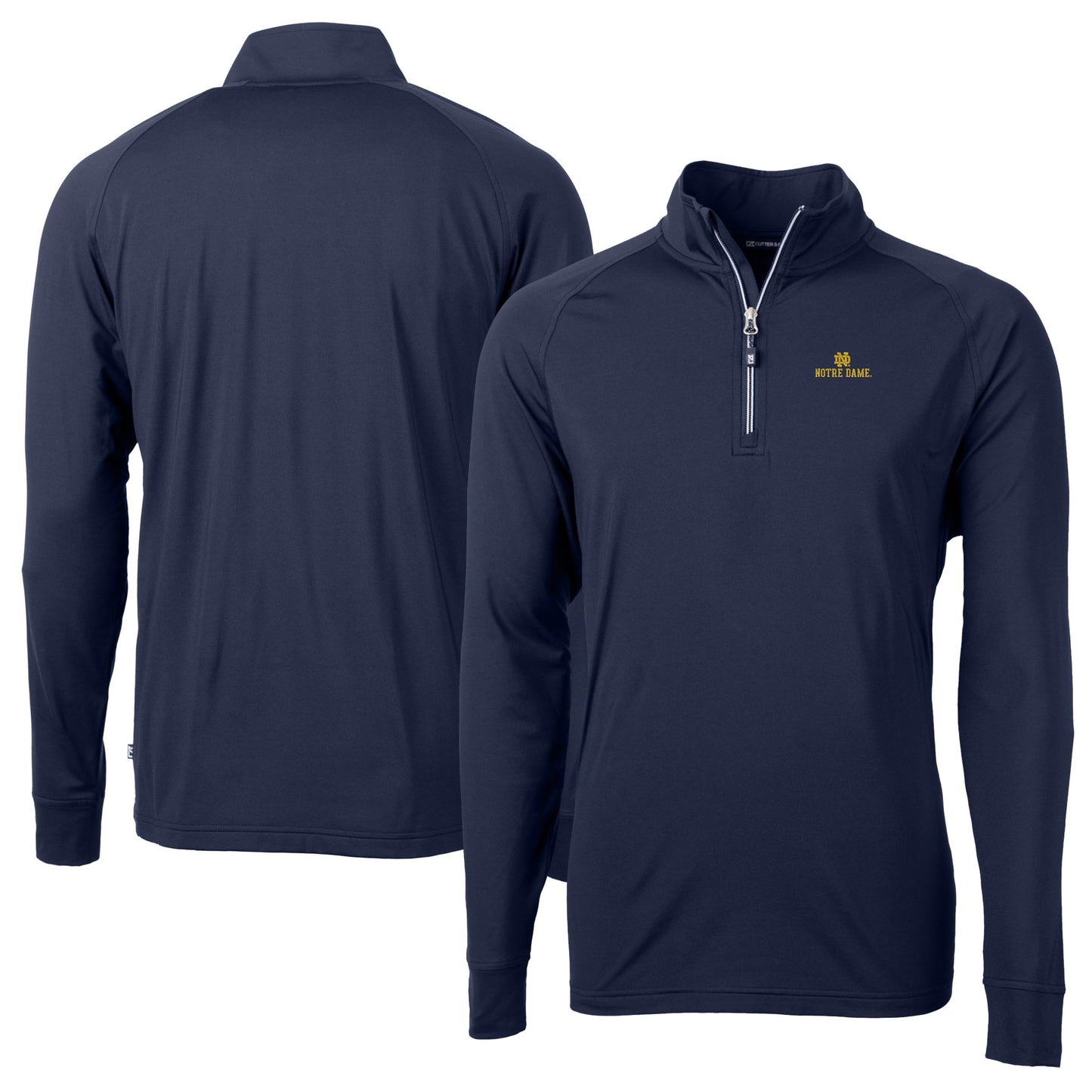 Men's Cutter & Buck Navy Notre Dame Fighting Irish Adapt Eco Knit Quarter-Zip Pullover Jacket