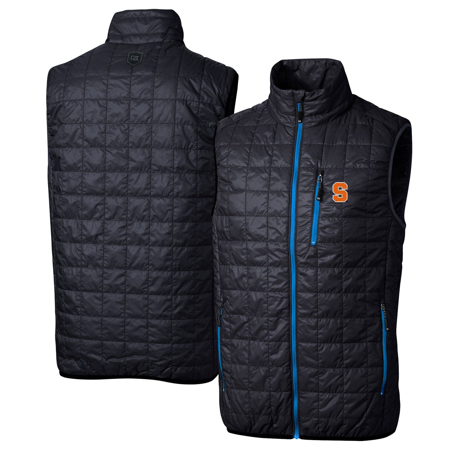 Men's Cutter & Buck Navy Syracuse Orange Rainier PrimaLoft Eco Insulated Full-Zip Puffer Vest