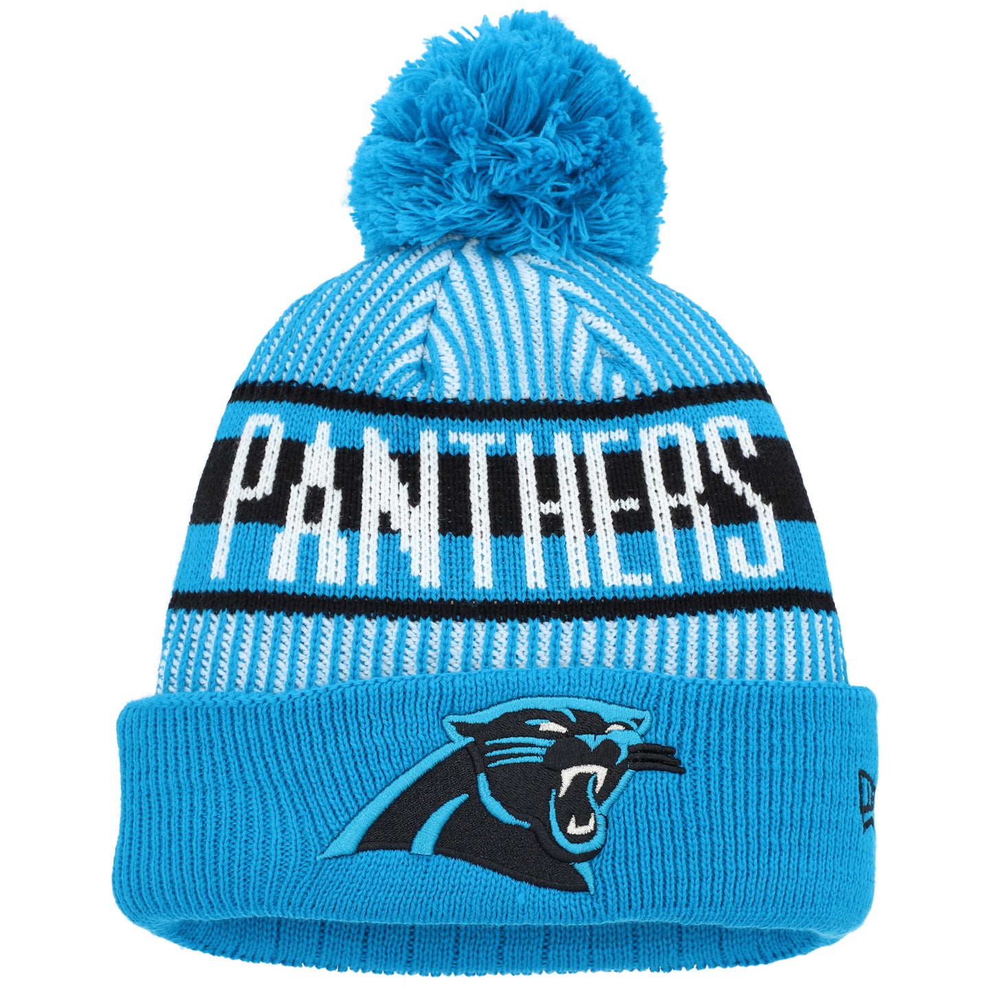 Youth New Era Blue Carolina Panthers Striped Cuffed Knit Hat with Pom
