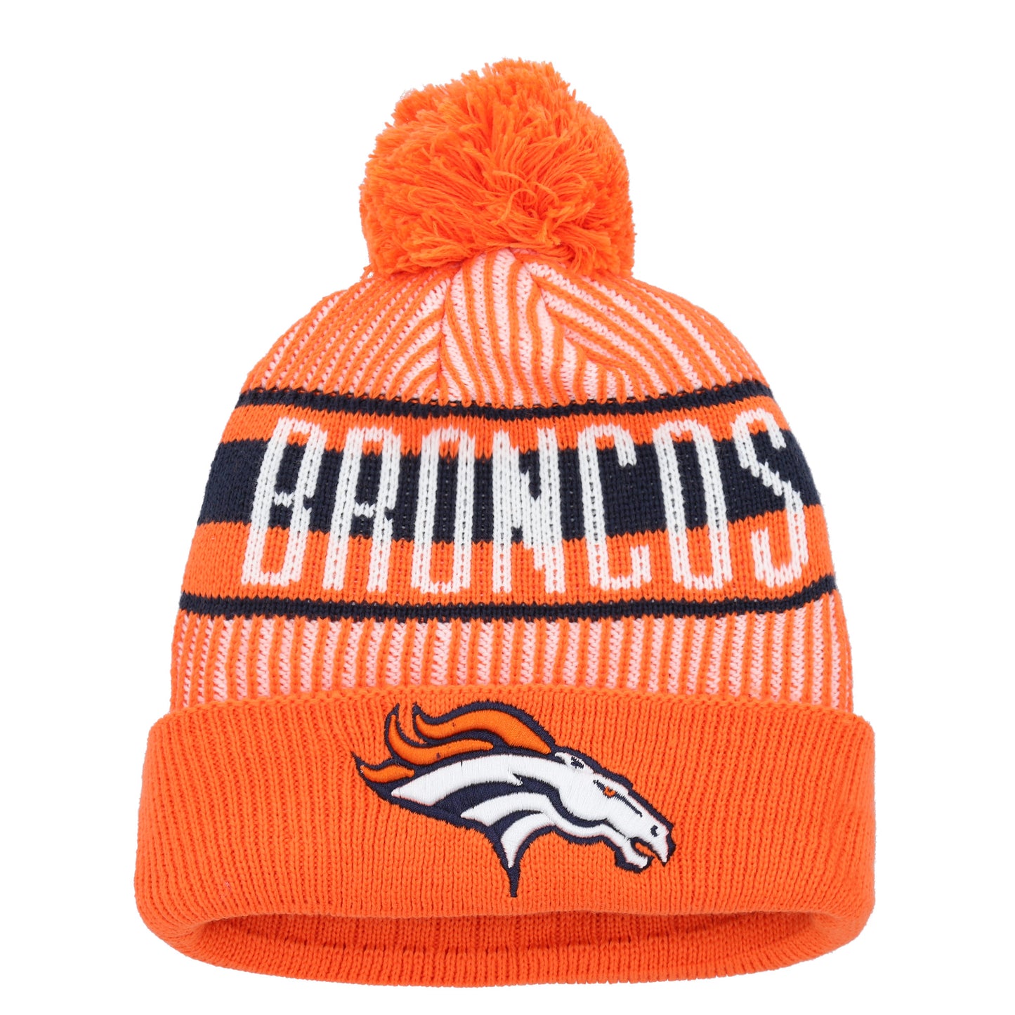 Youth New Era Orange Denver Broncos Striped Cuffed Knit Hat with Pom