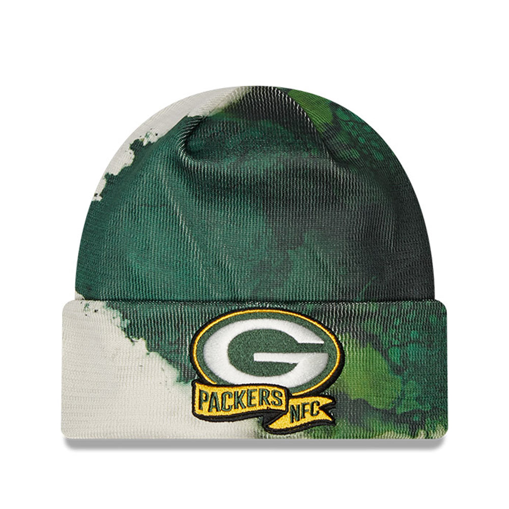 Men's New Era Green Green Bay Packers 2022 Sideline Ink Dye Cuffed Knit Hat
