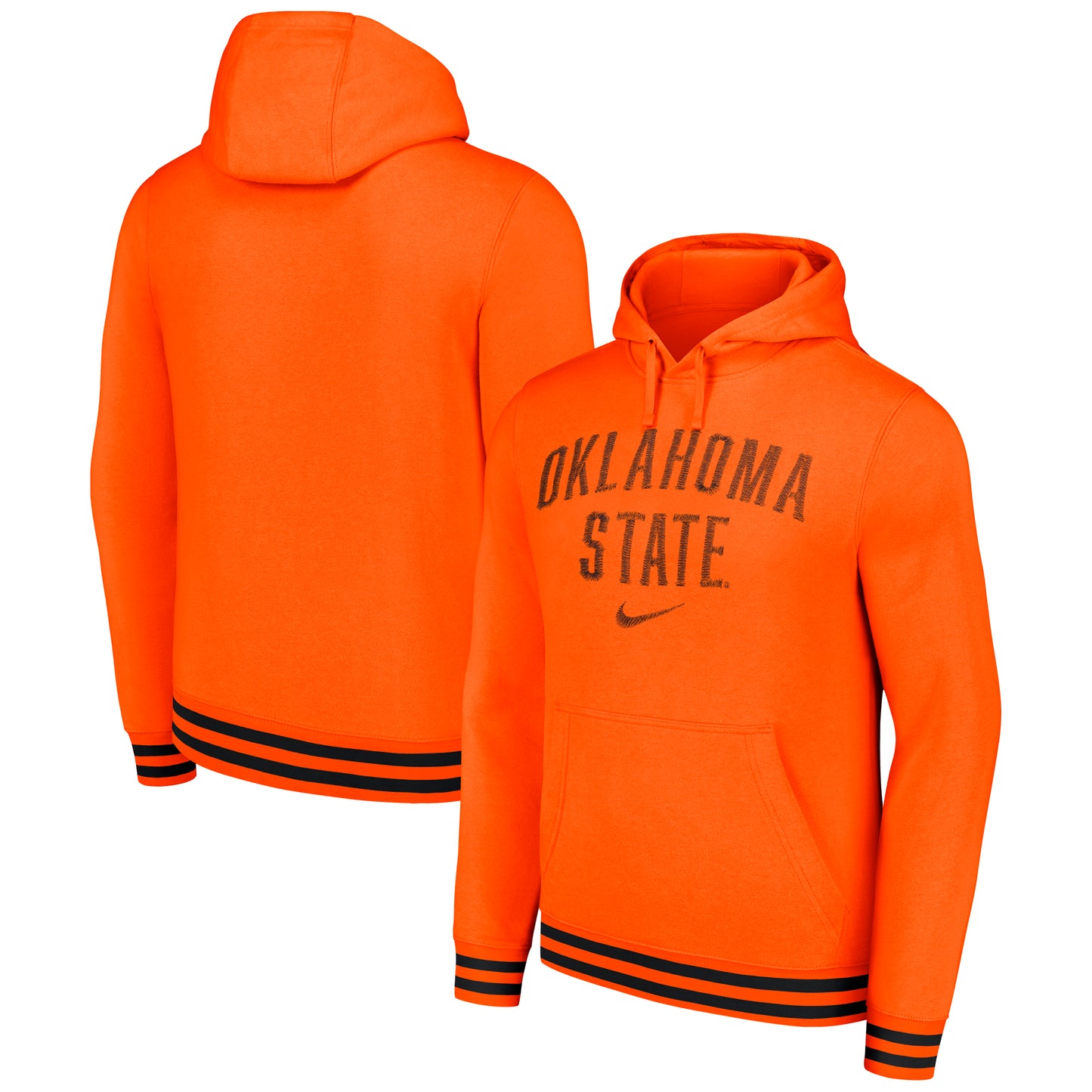 Men's Nike Orange Oklahoma State Cowboys Distressed Sketch Retro Fitted Pullover Hoodie