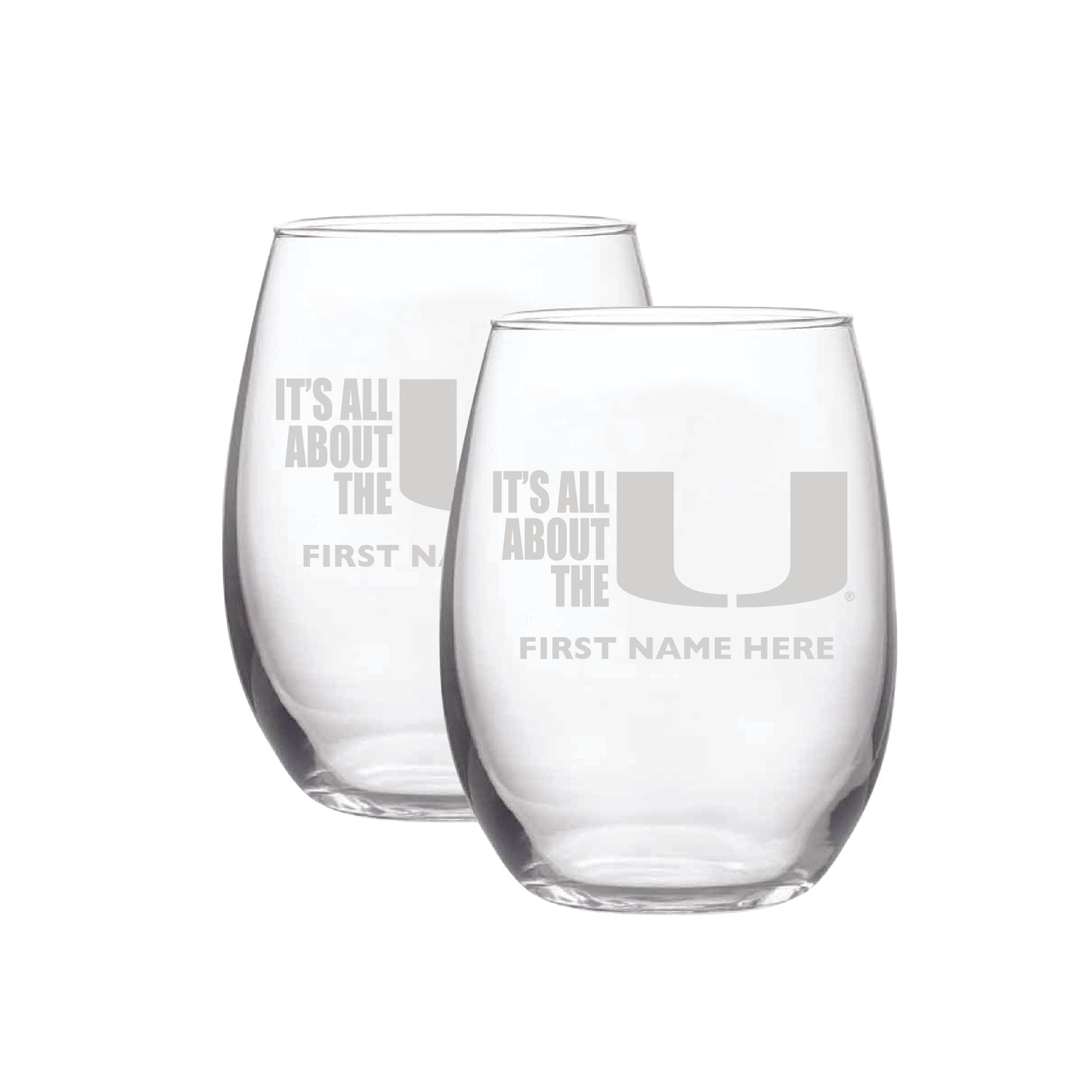 Miami Hurricanes Two-Pack 21oz. Personalized Etched Stemless Wine Glass