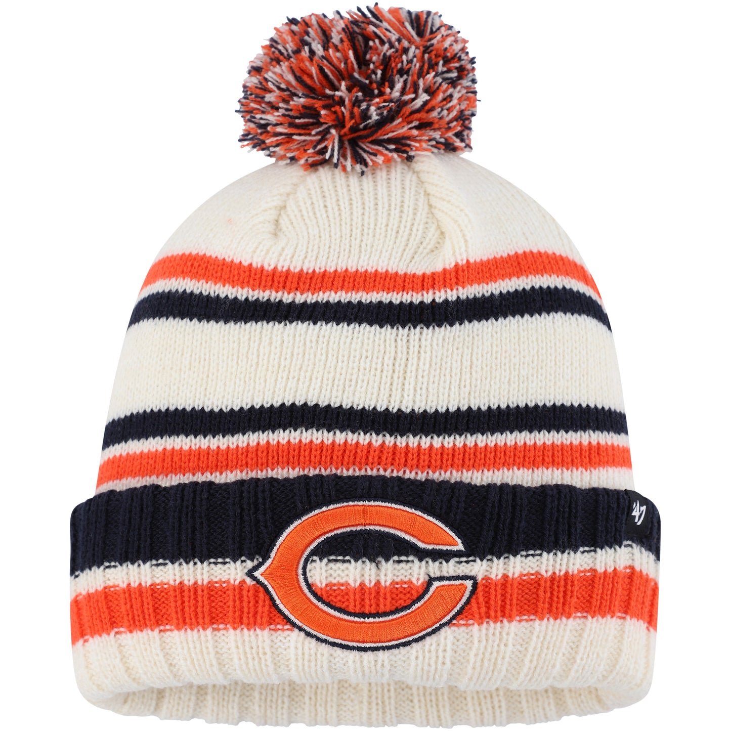Youth '47 Cream Chicago Bears Driftway Cuffed Knit with Pom