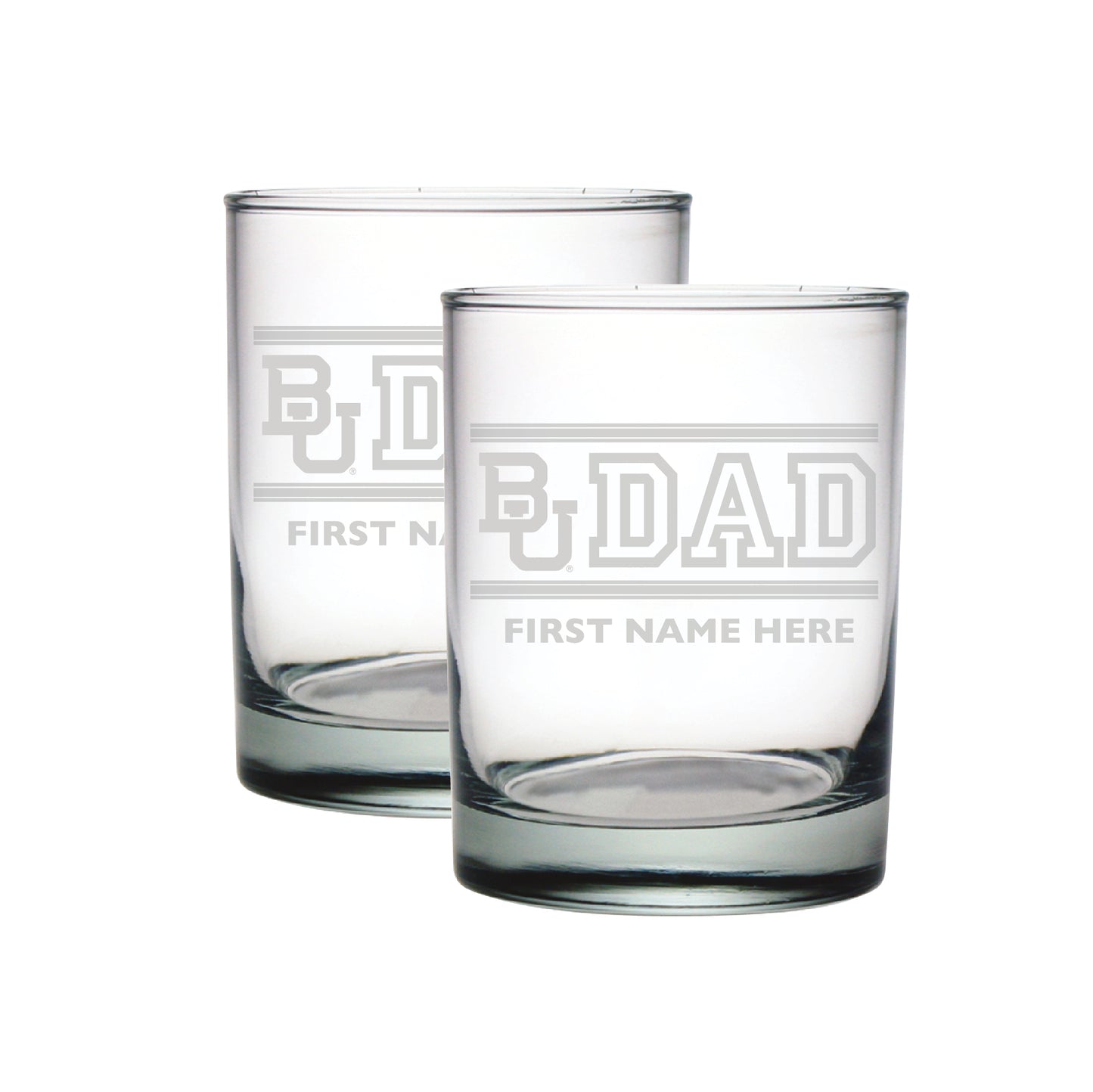 Baylor Bears Two-Pack 14oz. Personalized Dad Etched Rocks Glass