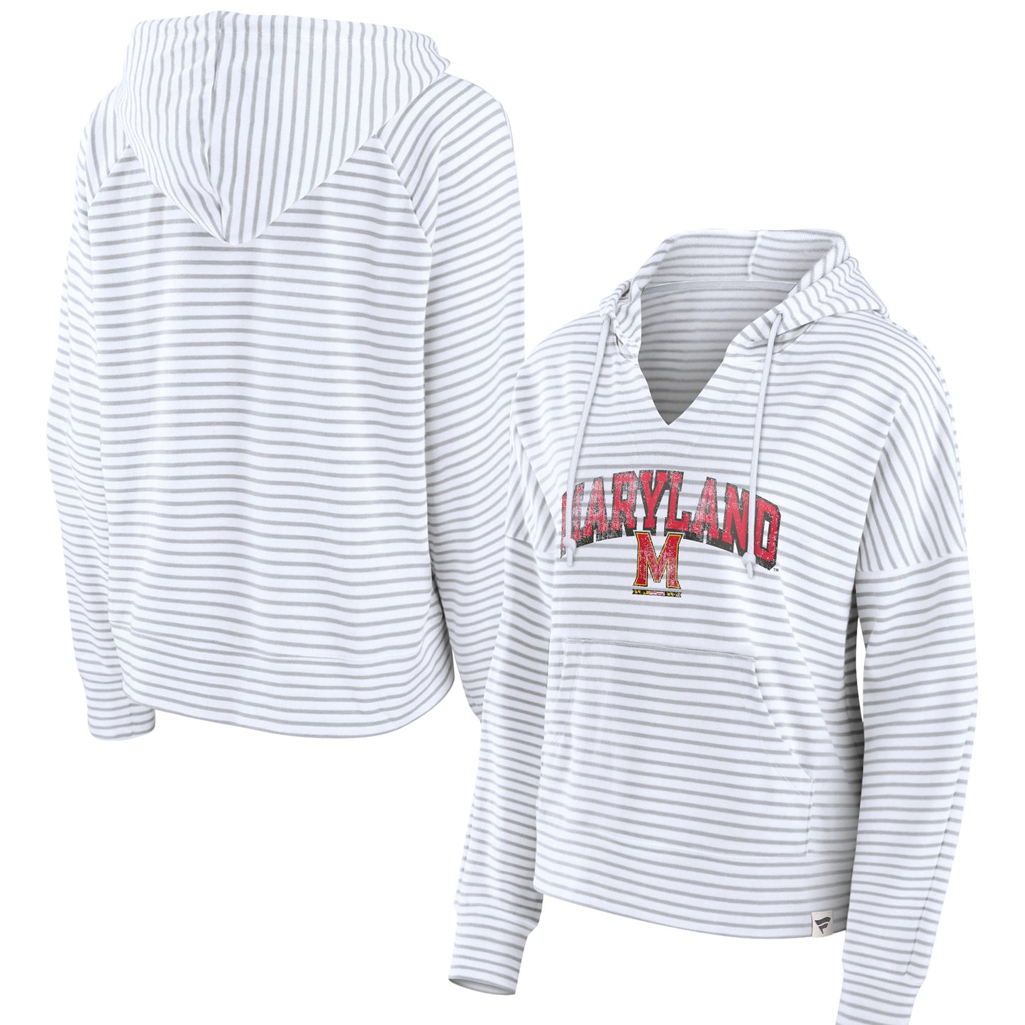 Women's Fanatics White Maryland Terrapins Striped Notch Neck Pullover Hoodie