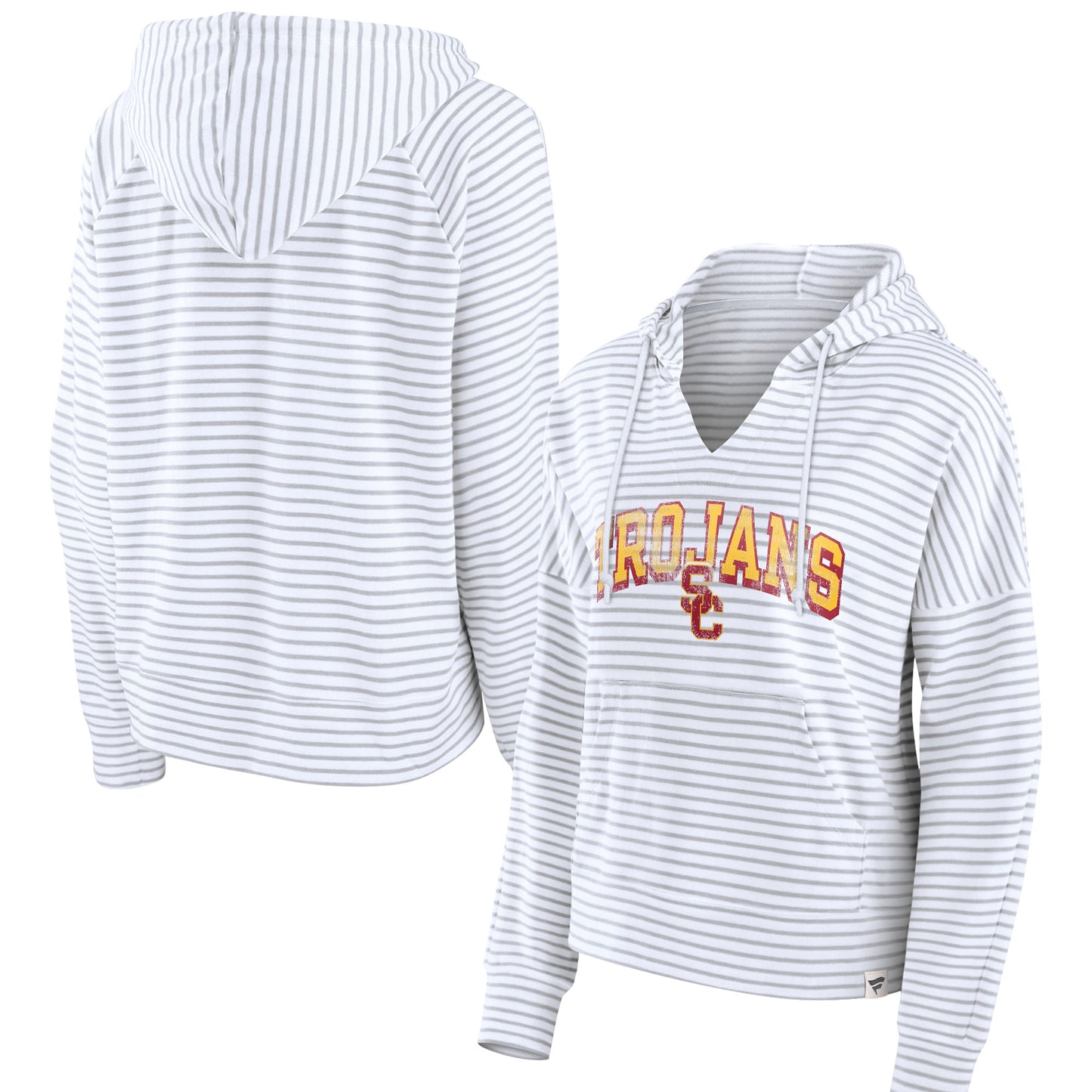 Women's Fanatics White USC Trojans Striped Notch Neck Pullover Hoodie