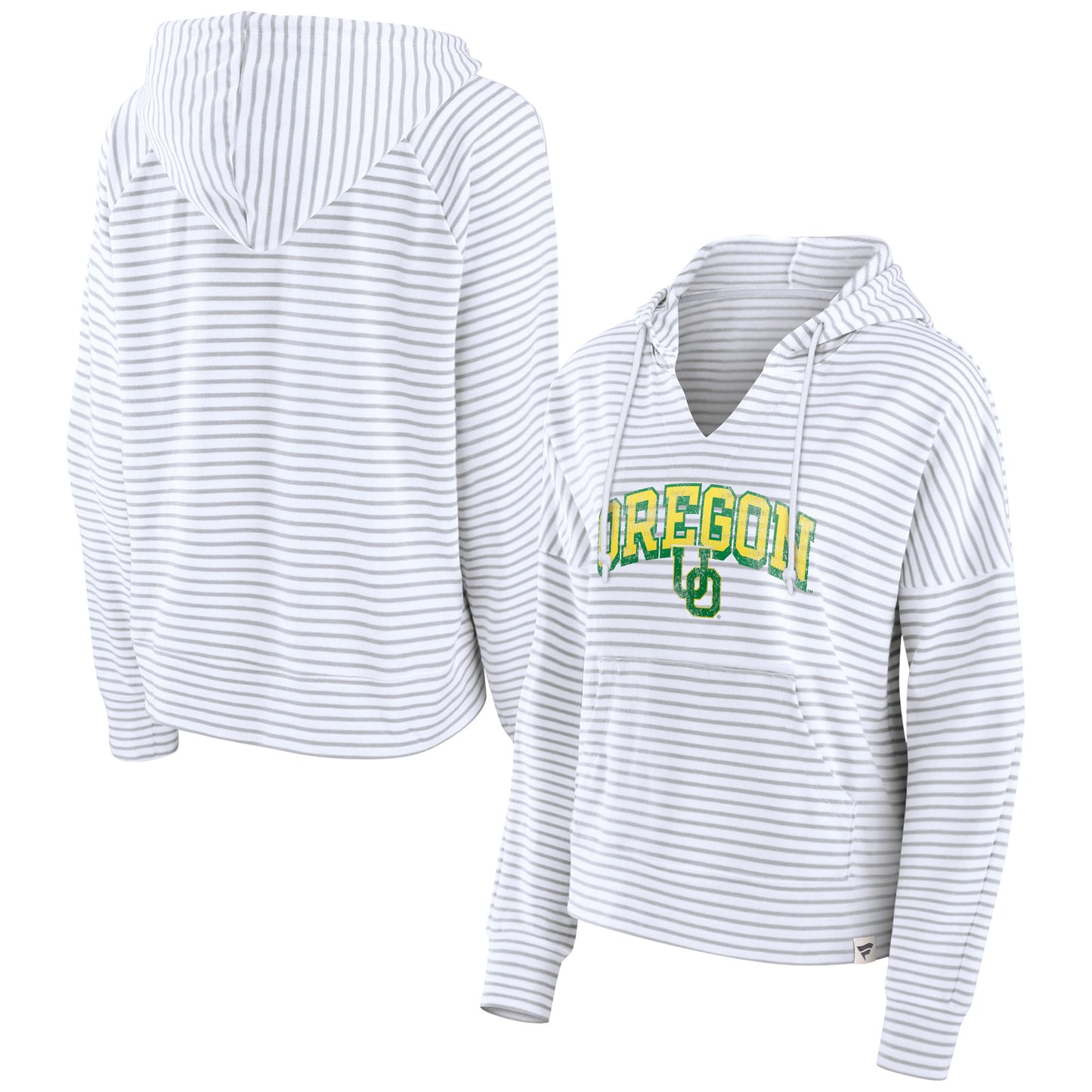 Women's Fanatics White Oregon Ducks Striped Notch Neck Pullover Hoodie