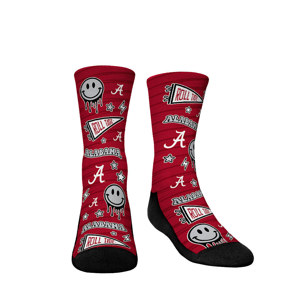 Youth Rock Em Socks Alabama Crimson Tide Smiley Stickers Crew Socks