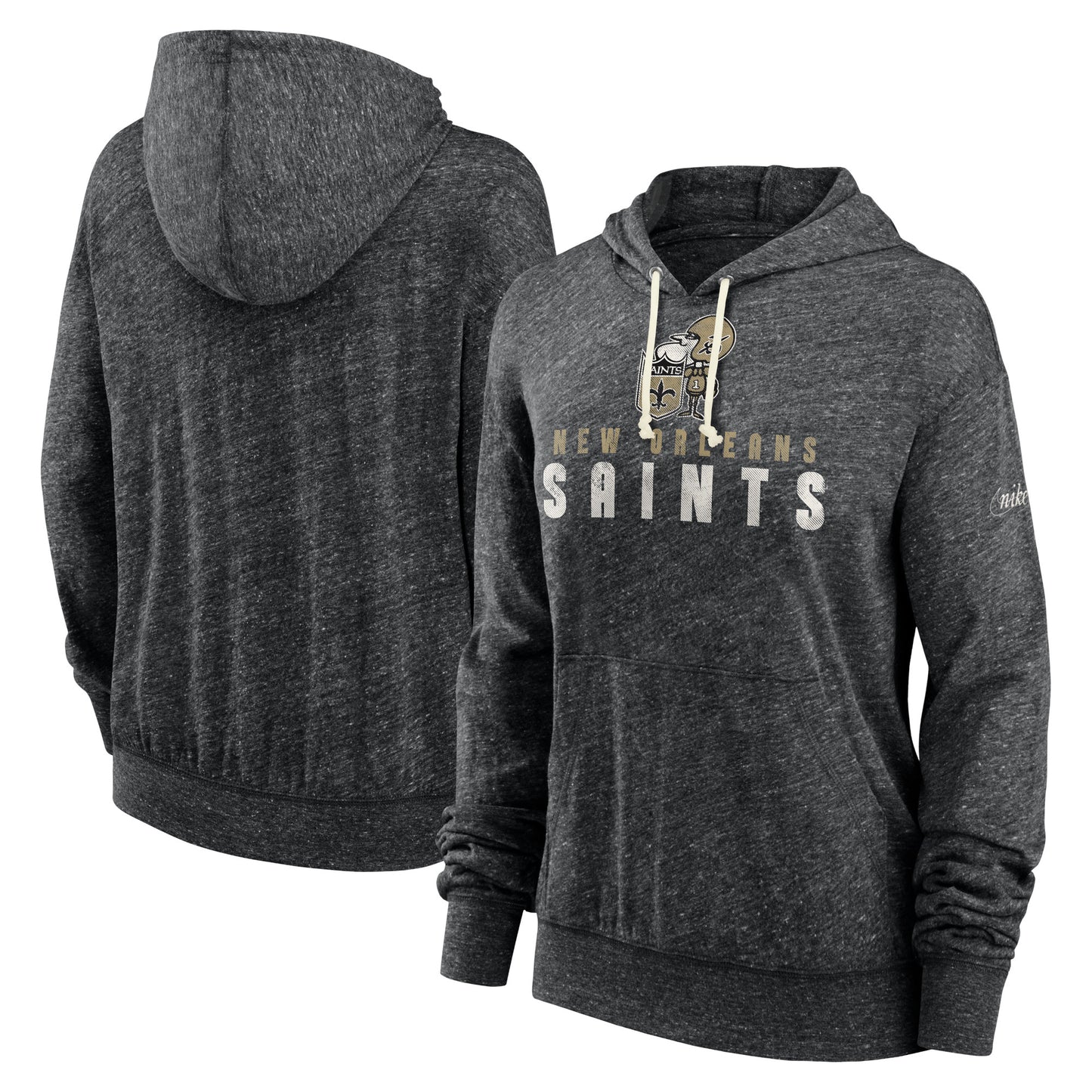 Women's Nike Black New Orleans Saints Rewind Gym Vintage Lighweight Pullover Hoodie