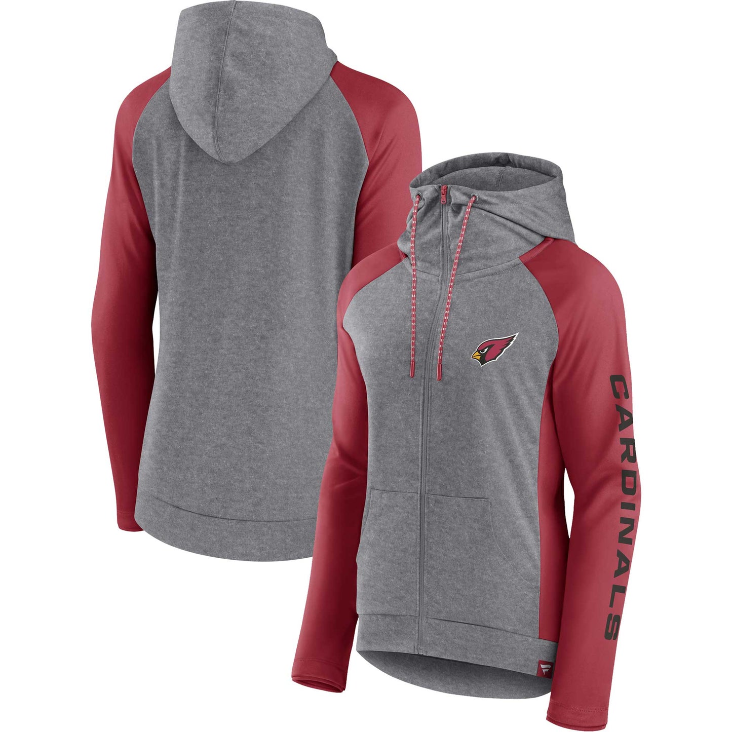 Women's Fanatics Heather Gray/College Cardinal Arizona Cardinals Blind Side Lightweight Full-Zip Hoodie