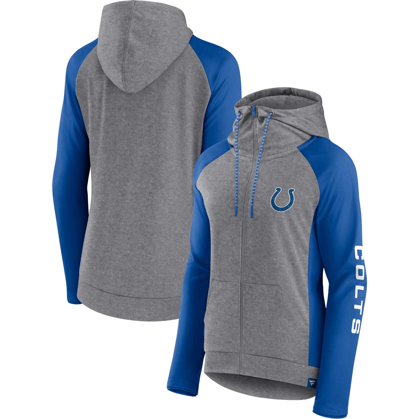 Women's Fanatics Heather Gray/College Royal Indianapolis Colts Blind Side Lightweight Full-Zip Hoodie