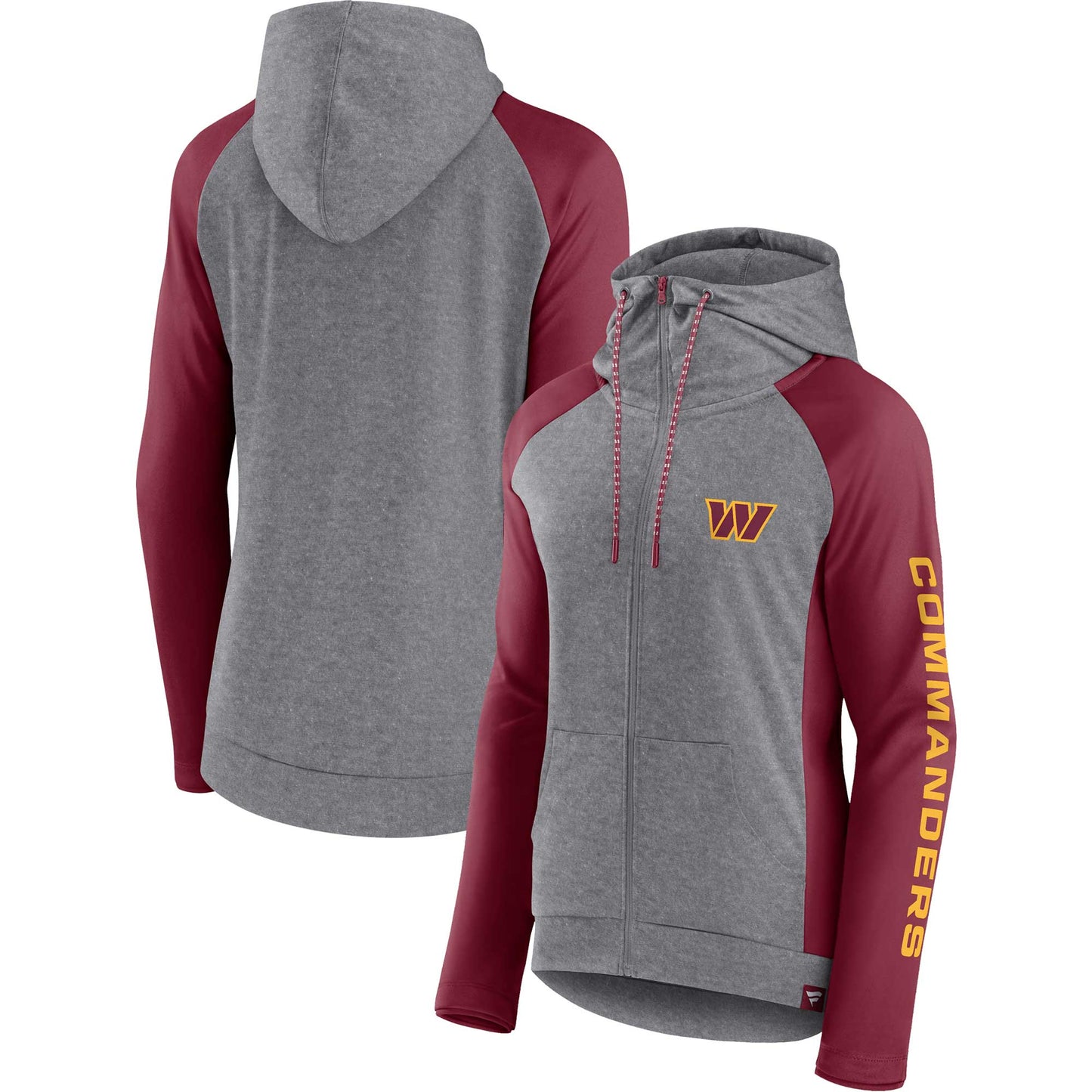 Women's Fanatics Heather Gray/College Burgundy Washington Commanders Blind Side Lightweight Full-Zip Hoodie