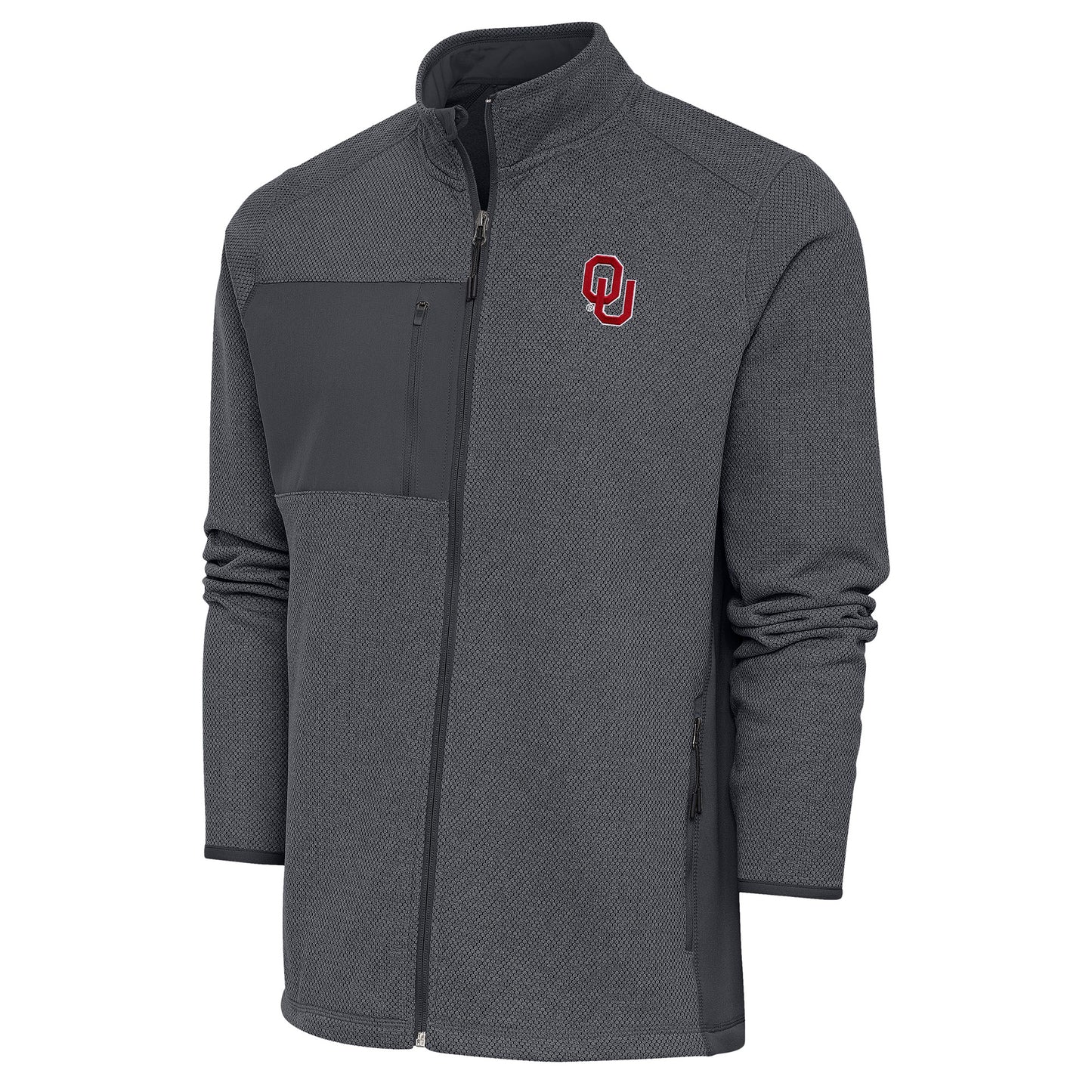 Men's Antigua Heather Charcoal Oklahoma Sooners Course Full-Zip Jacket