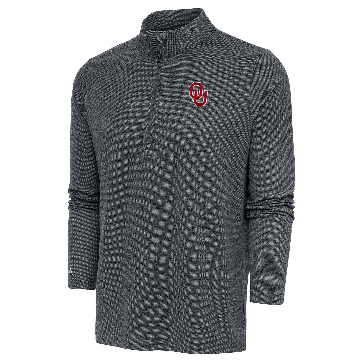Men's Antigua Heather Charcoal Oklahoma Sooners Epic Quarter-Zip Pullover Top
