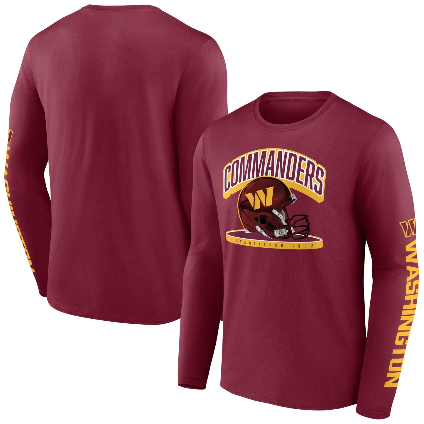 Men's Fanatics Burgundy Washington Commanders Helmet Platform Long Sleeve T-Shirt