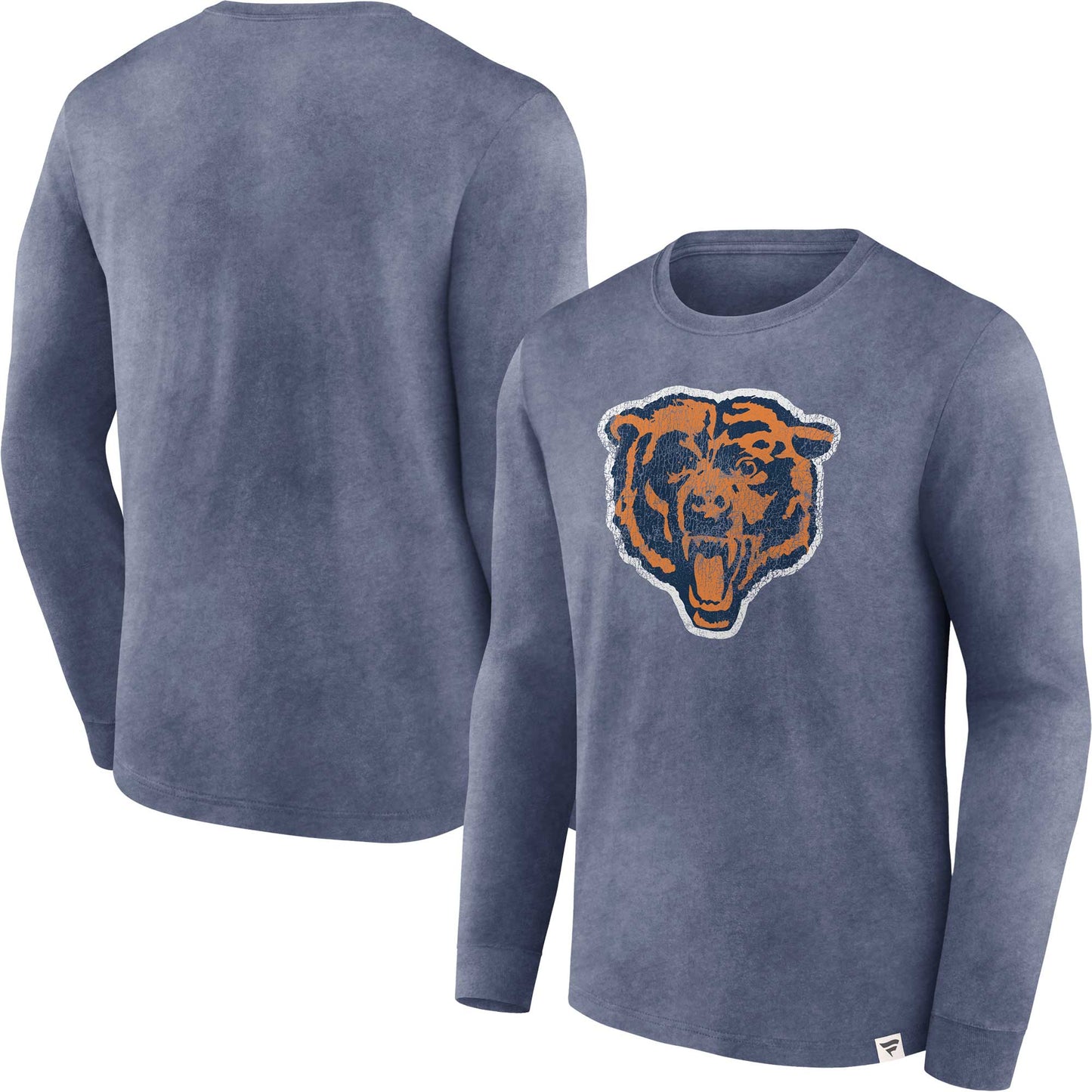 Men's Fanatics Heather Navy Chicago Bears Washed Primary Long Sleeve T-Shirt