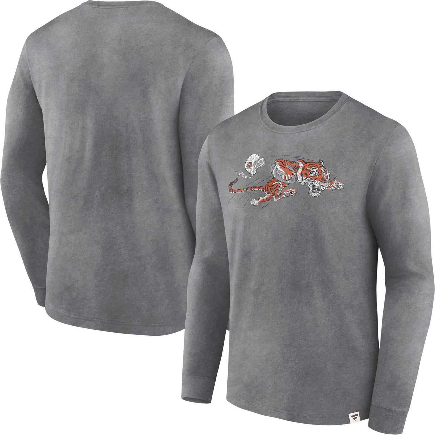 Men's Fanatics Heather Charcoal Cincinnati Bengals Washed Primary Long Sleeve T-Shirt