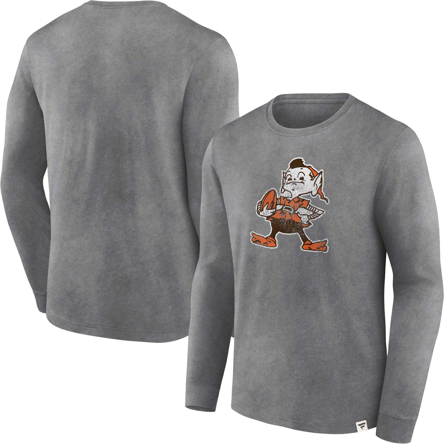 Men's Fanatics Heather Charcoal Cleveland Browns Washed Primary Long Sleeve T-Shirt